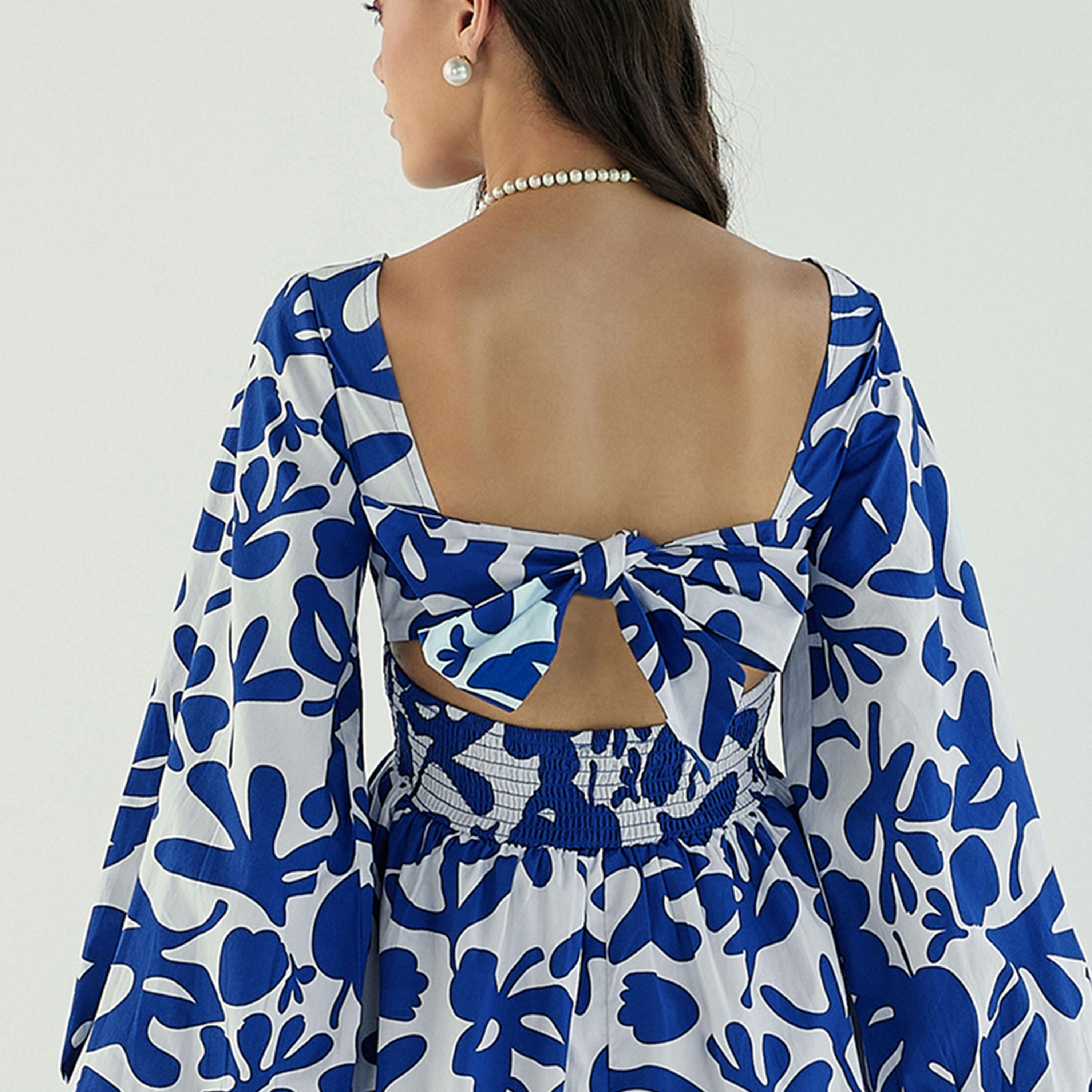 Sassafras X Styli  All Over Print Back Tie Knotted Flare Mini Dress-women-clothing-dresses-image-4