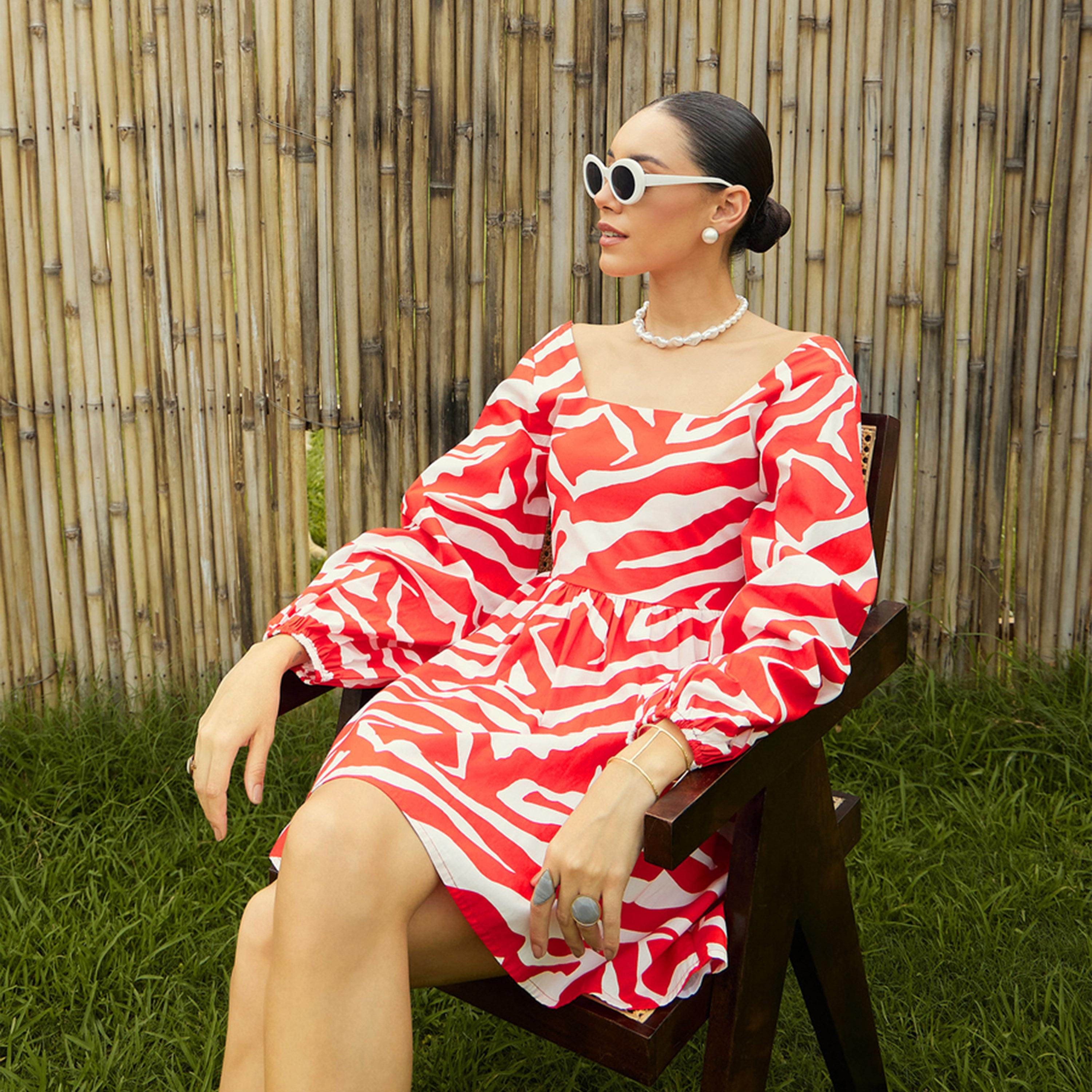 Sassafras X Styli  All Over Print Back Tie Knotted Flare Mini Dress-women-clothing-dresses-image-2