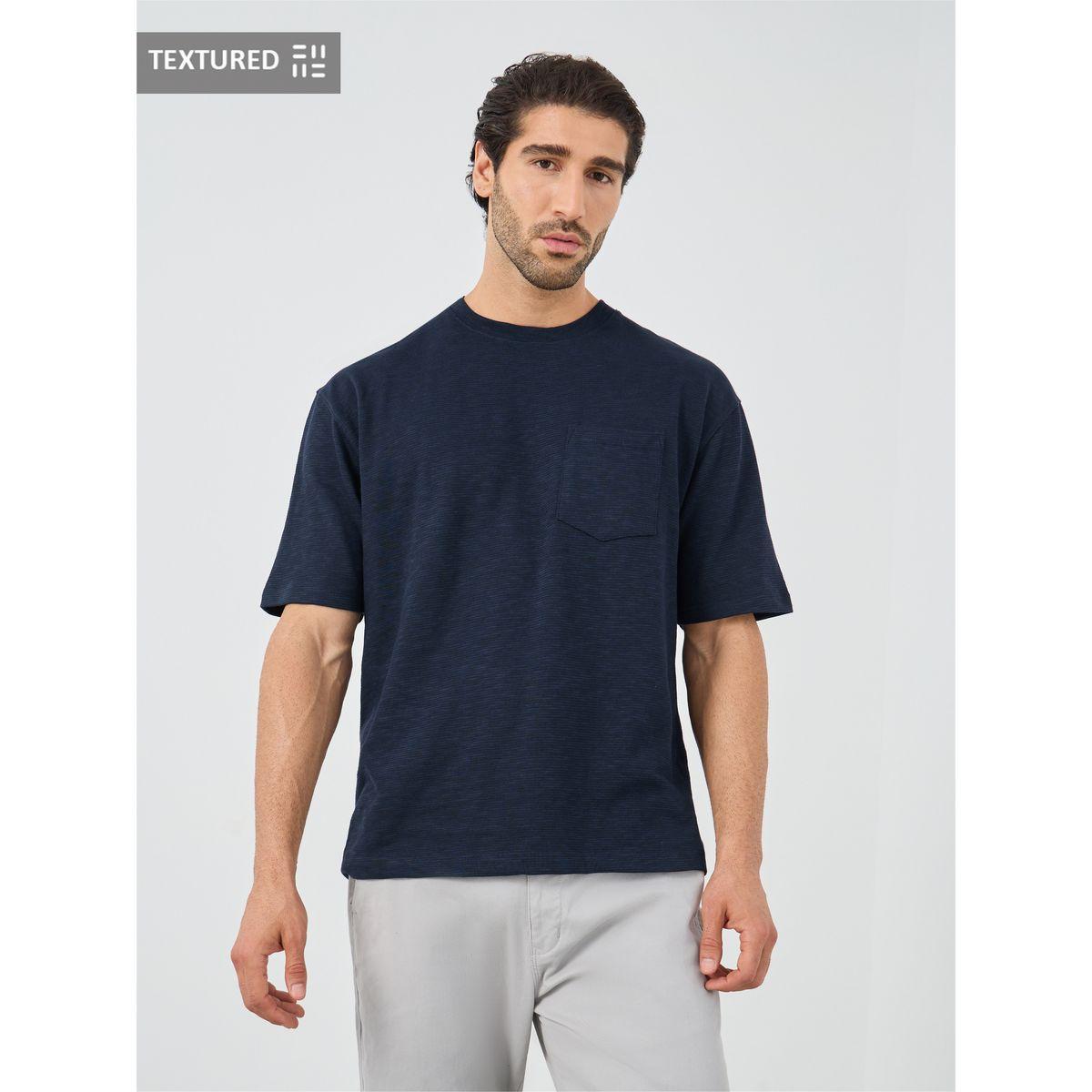 Styli Crew Neck Textured Oversized T-Shirt with Chest Pocket-men-clothing-tshirtsandpolos-tshirts-image-1