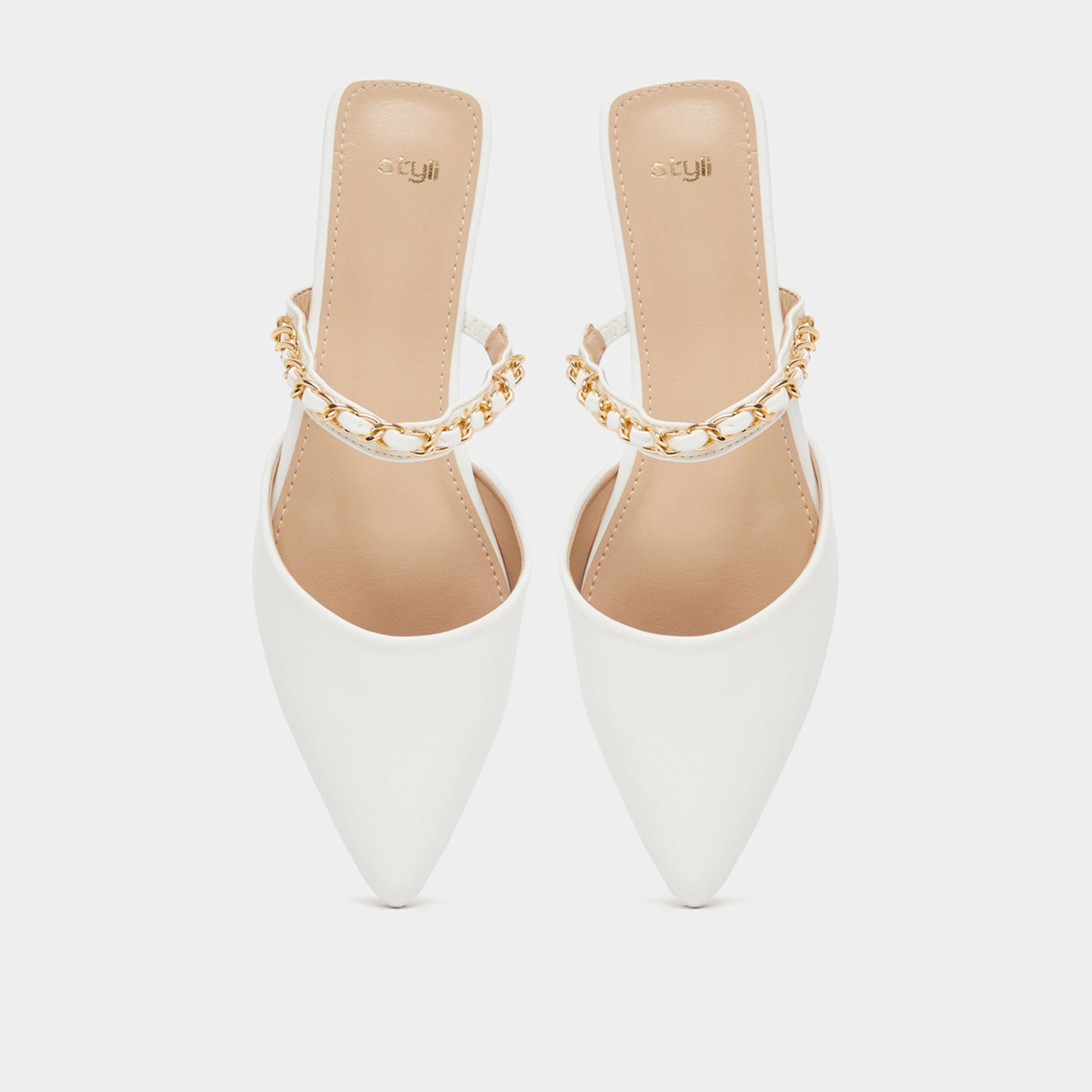 Styli Pointed Toe Slip On Mules With Chain Detail-women-shoes-flats-mules-image-5