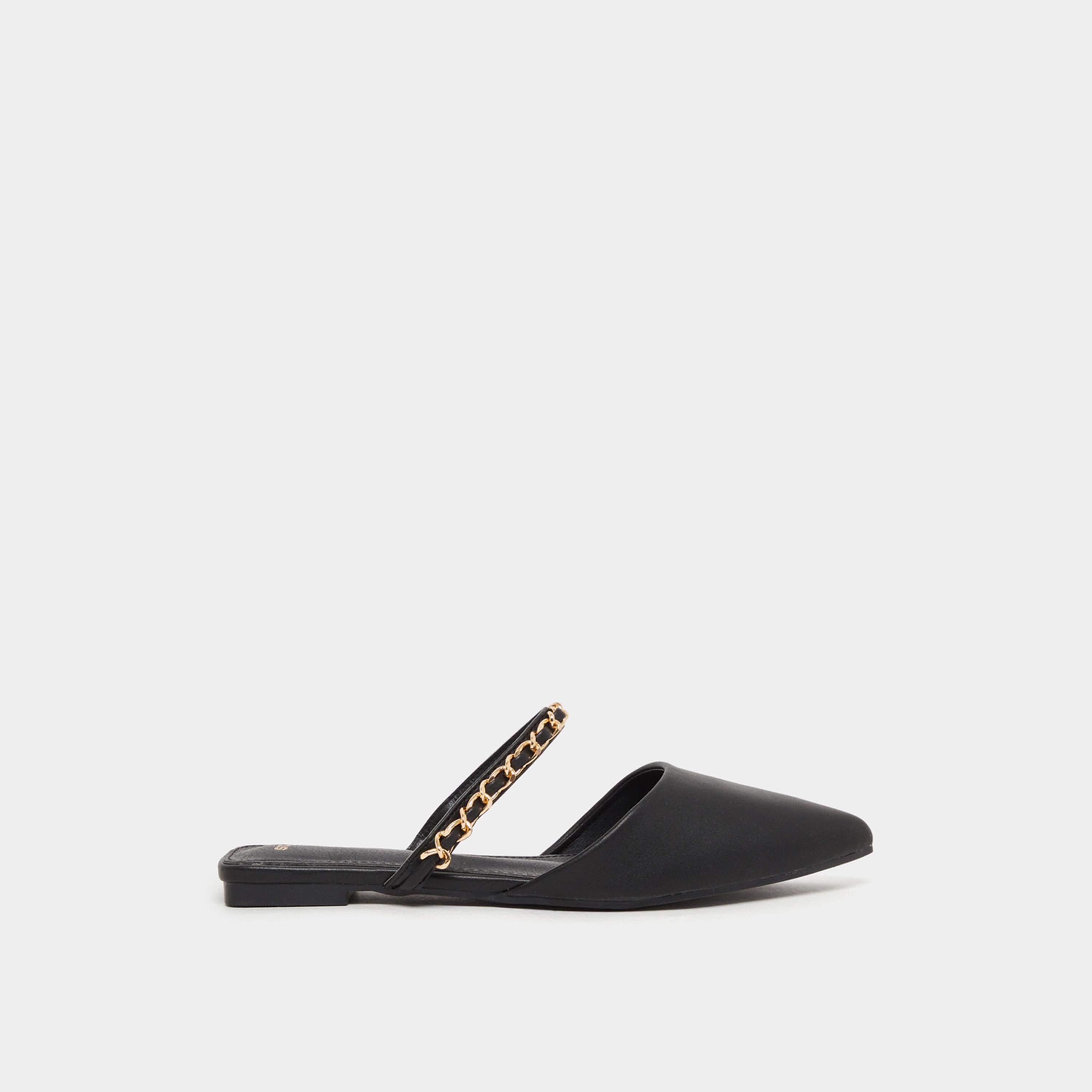Styli Pointed Toe Slip On Mules With Chain Detail-women-shoes-flats-mules-image-1