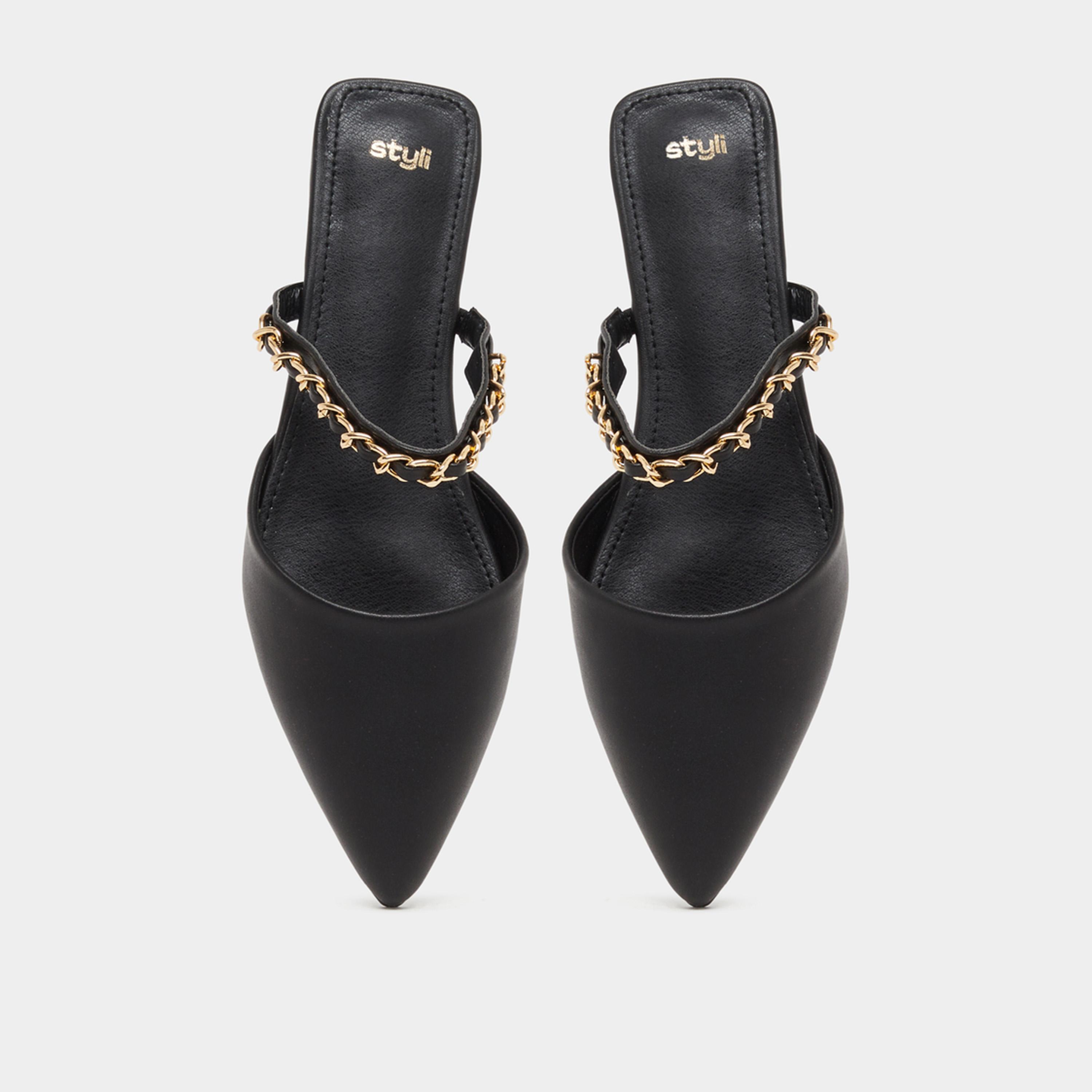 Styli Pointed Toe Slip On Mules With Chain Detail-women-shoes-flats-mules-image-5