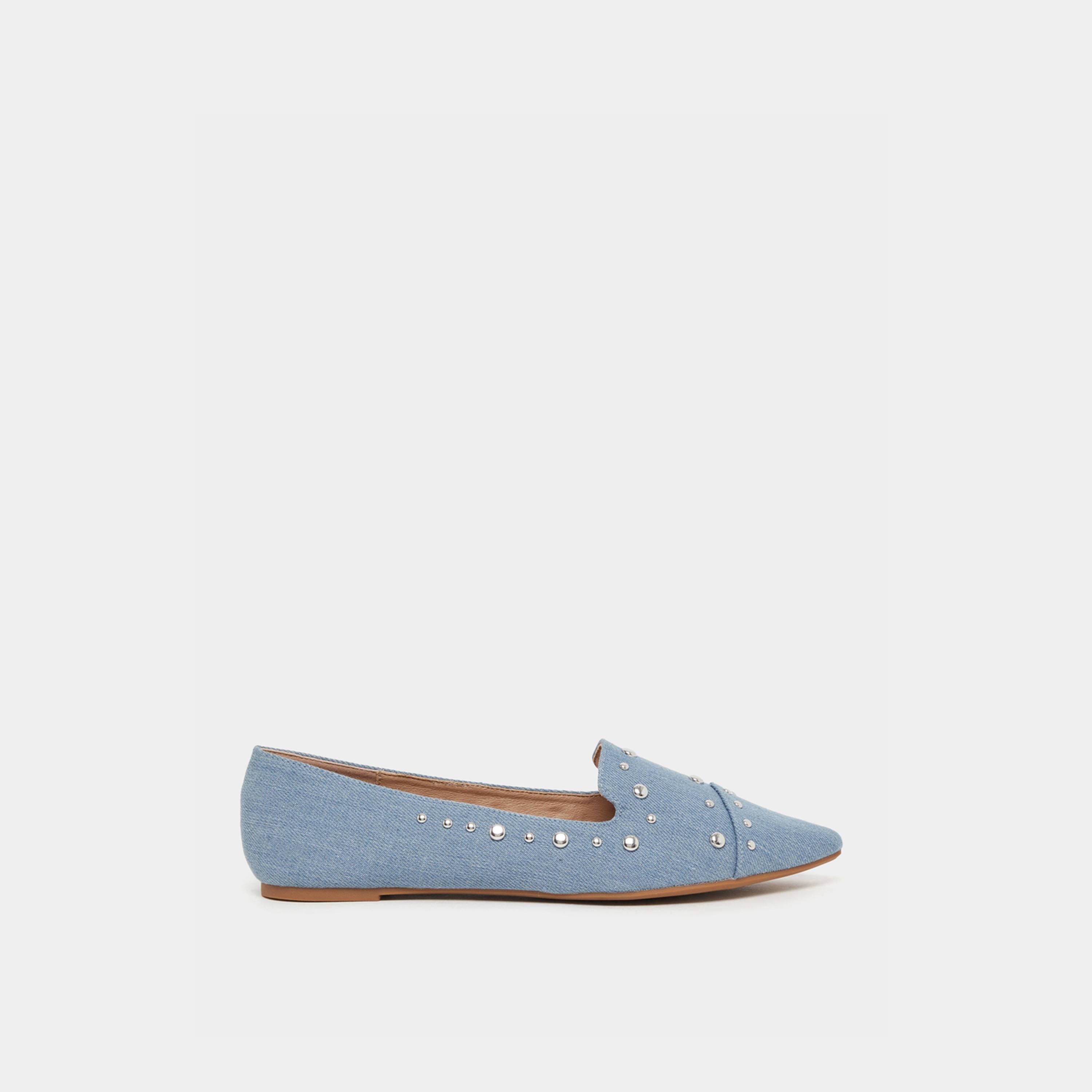 Styli Embellished Denim Slip On Pointed Toe Shoes-women-shoes-loafersandmoccasins-image-1