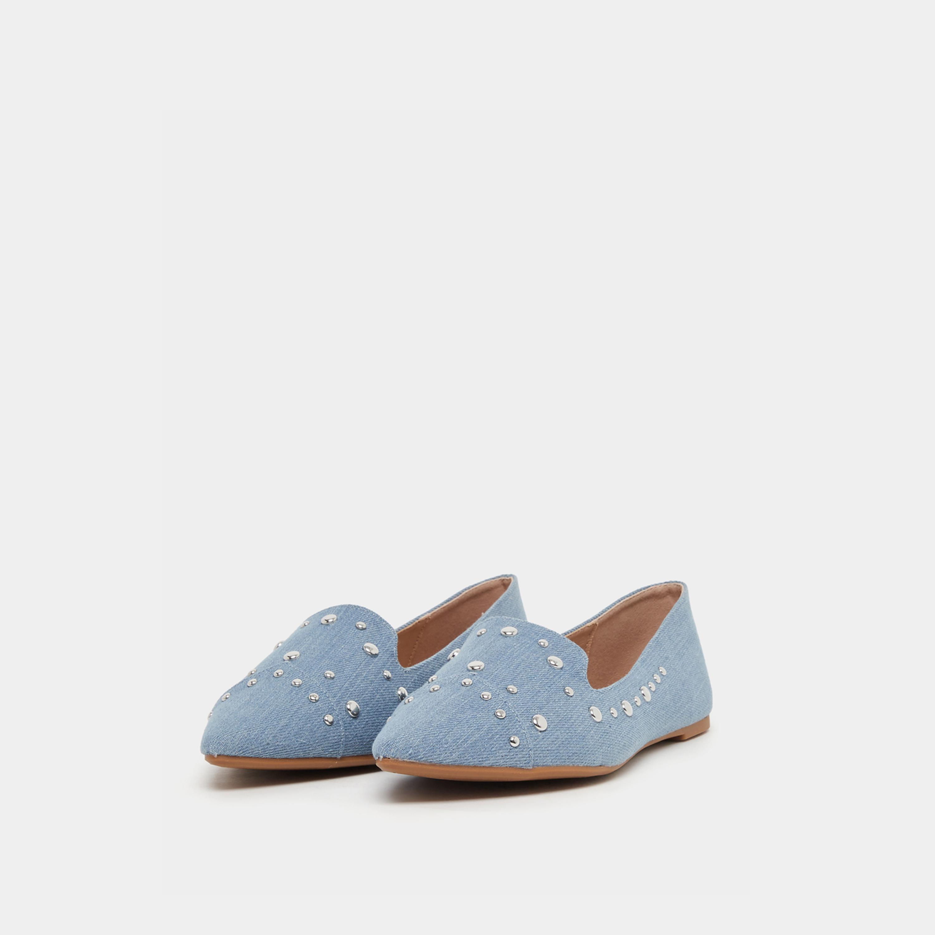 Styli Embellished Denim Slip On Pointed Toe Shoes-women-shoes-loafersandmoccasins-image-2