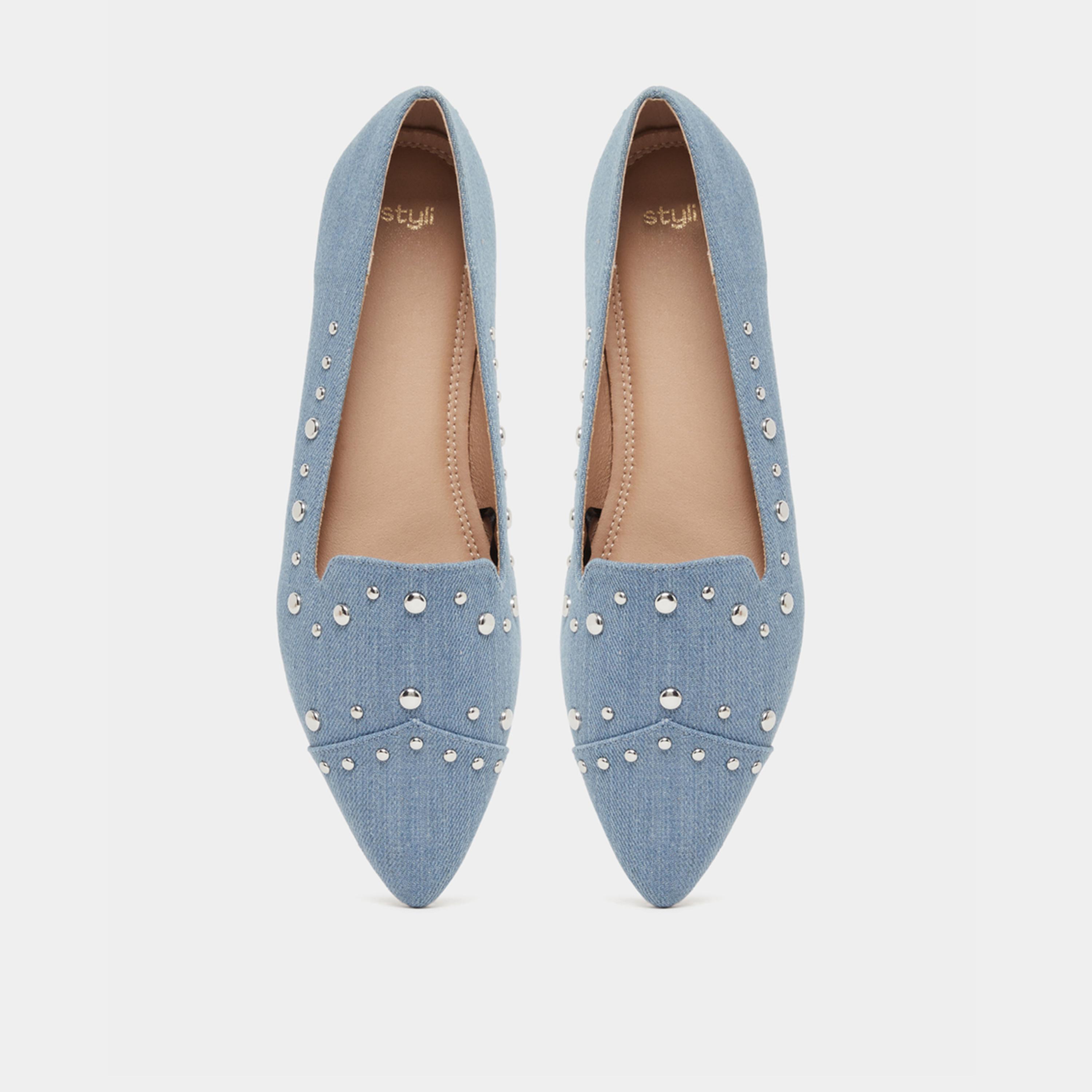 Styli Embellished Denim Slip On Pointed Toe Shoes-women-shoes-loafersandmoccasins-image-5