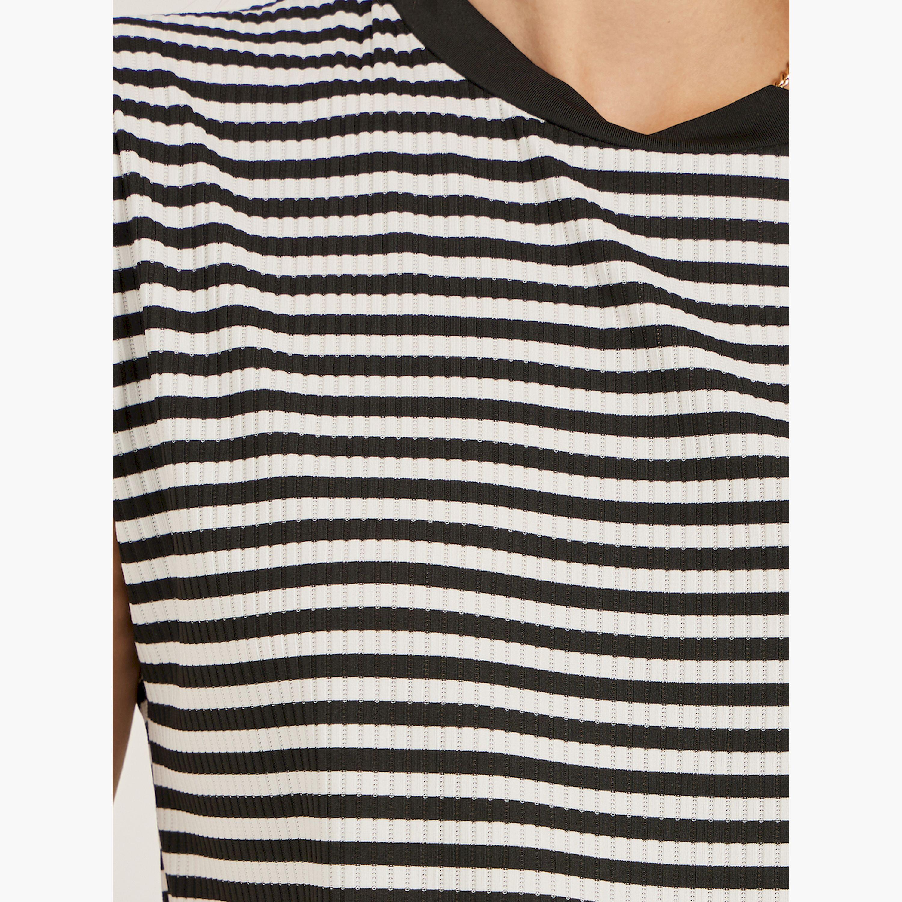 Styli Ribbed Striped Round Neck T-Shirt-women-clothing-tshirts-image-4