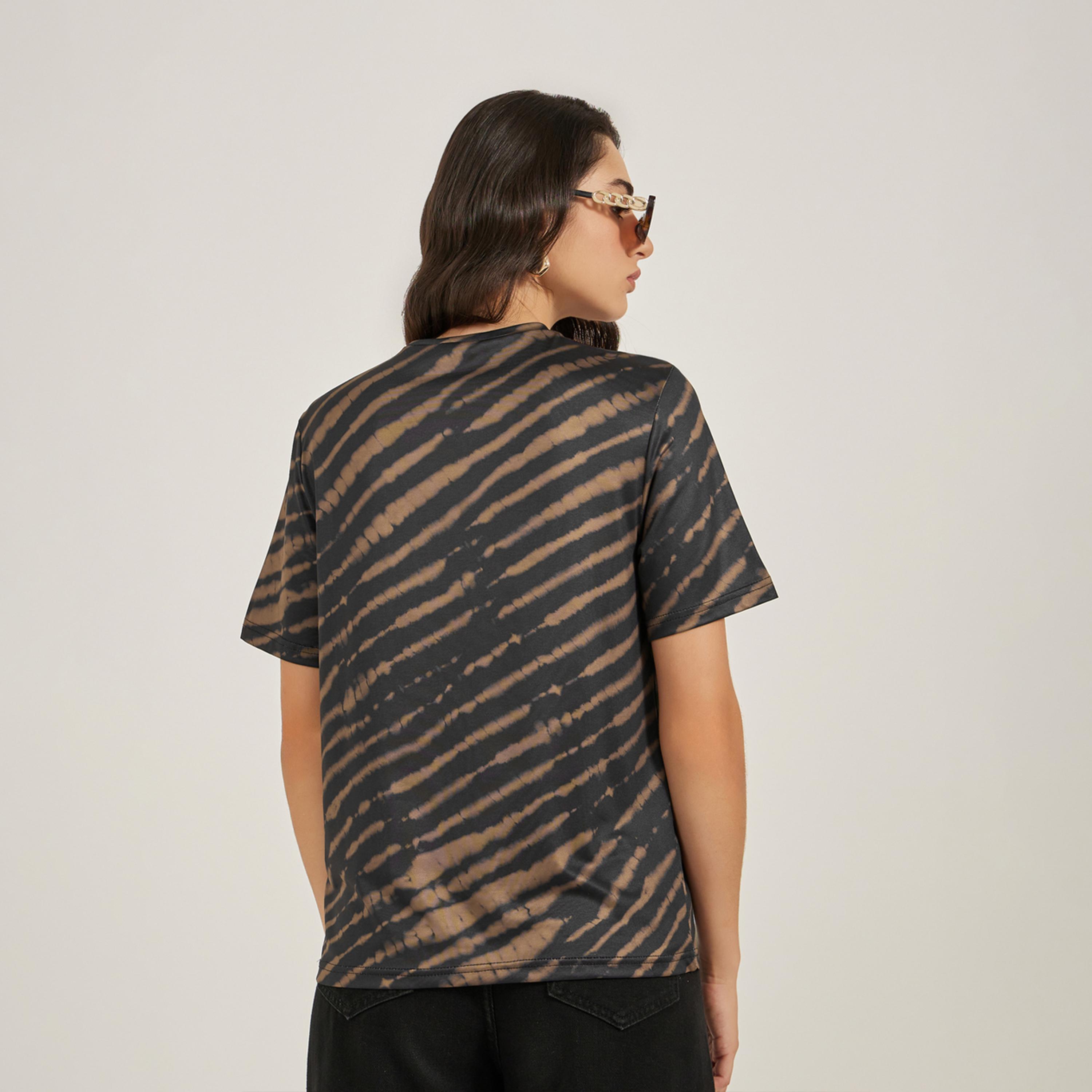 ستايلي - تي شيرت بطبعة حيوانات ورقبة دائرية وأكمام قصيرة-women-clothing-tshirts-image-4