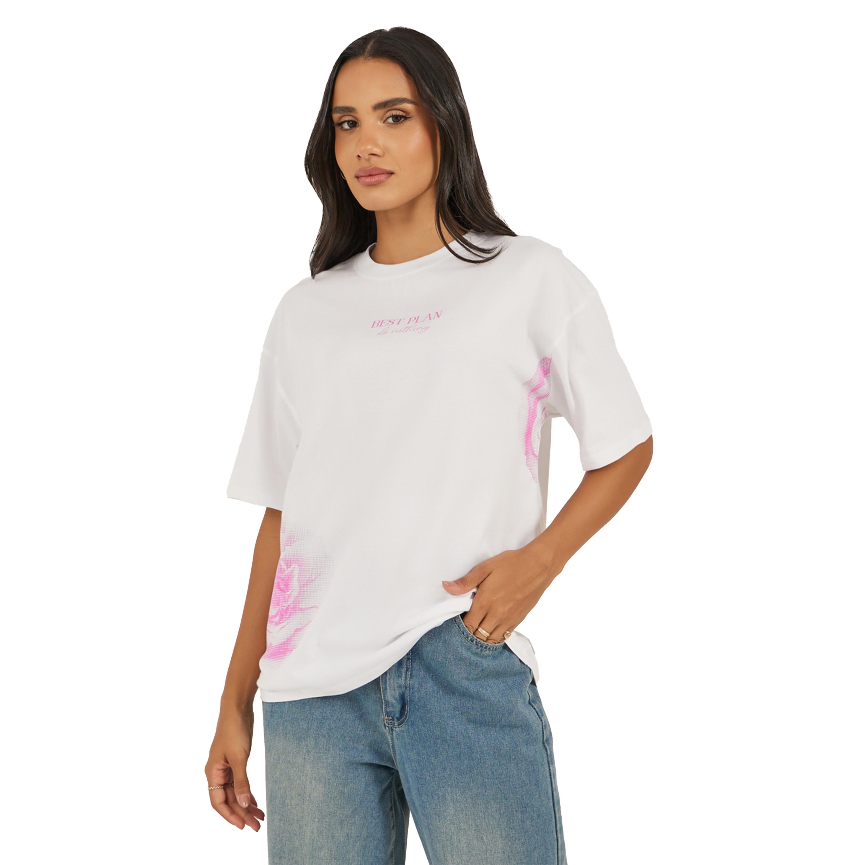 ستايلي -  تي شيرت مقاس كبيربرقبة دائرية وطبعة شعار-women-clothing-tshirts-image-1