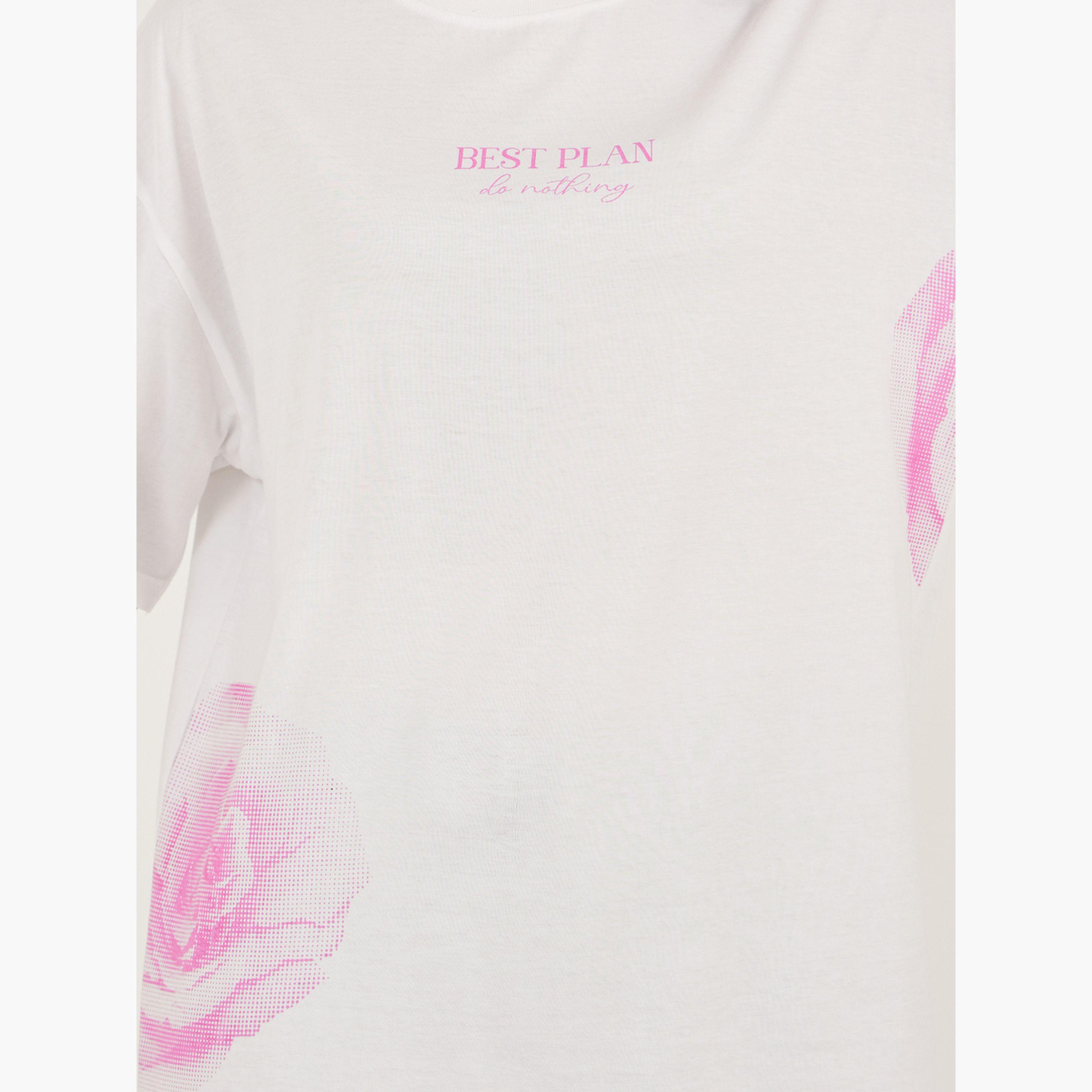 ستايلي -  تي شيرت مقاس كبيربرقبة دائرية وطبعة شعار-women-clothing-tshirts-image-3