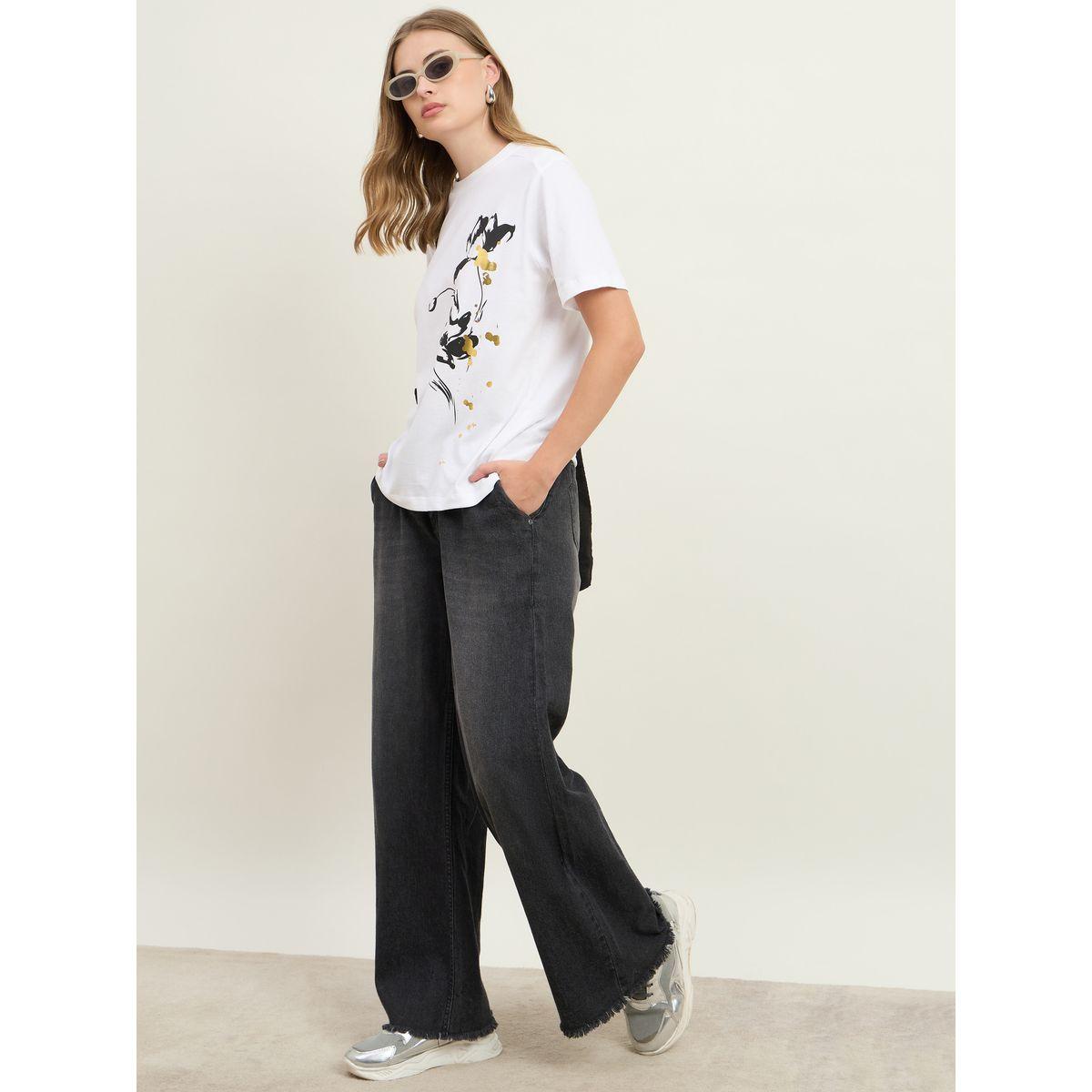 Styli Foil Graphic Print Short Sleeve Boxy T-Shirt-women-clothing-tshirts-image-1