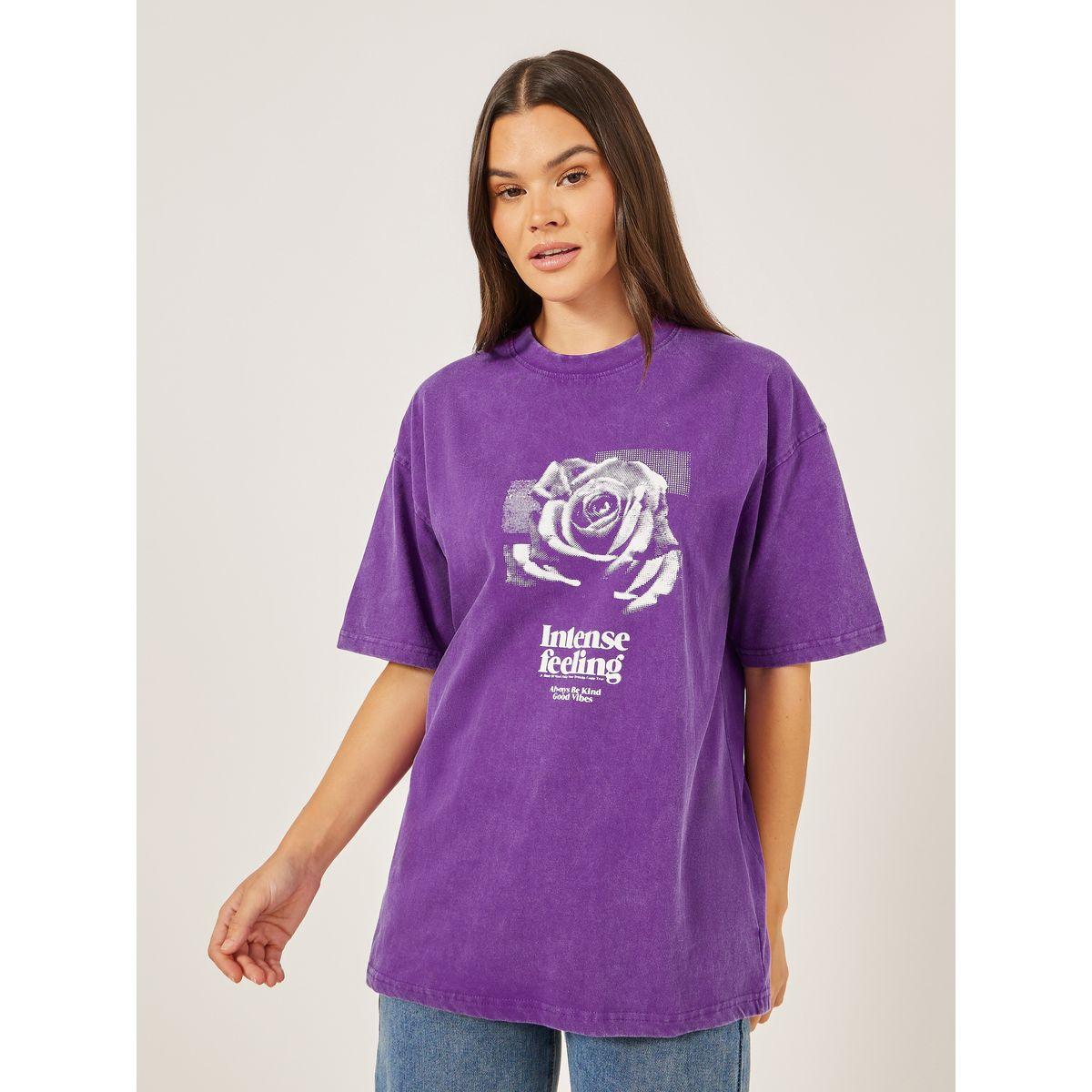 تيشيرت فضفاض بطبعة جرافيك وأكمام قصيرة-women-clothing-tshirts-image-2