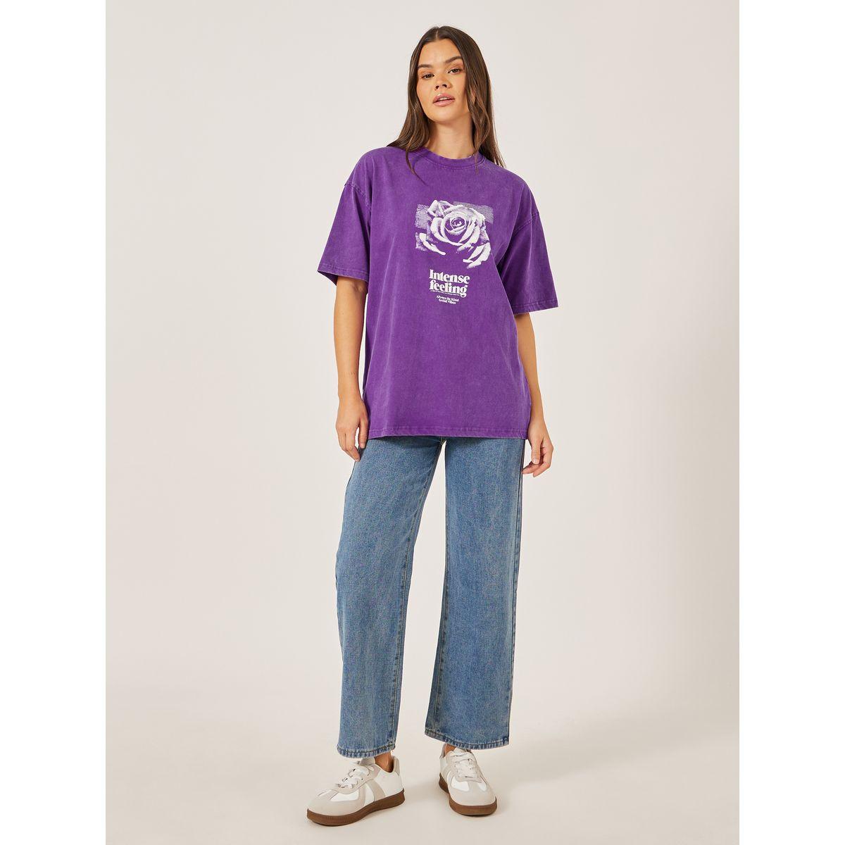 تيشيرت فضفاض بطبعة جرافيك وأكمام قصيرة-women-clothing-tshirts-image-3