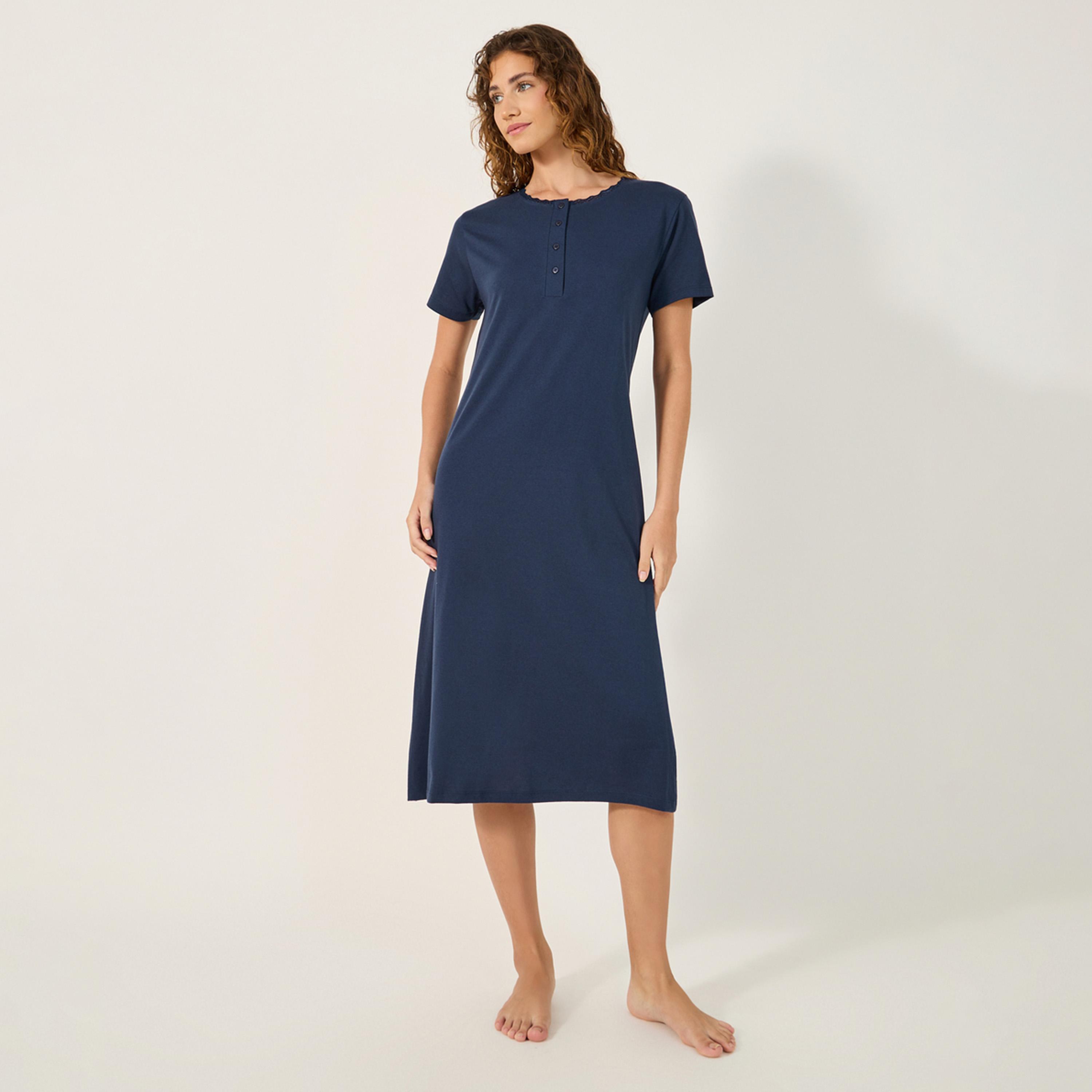 Styli Unwind 	Yoke Placket Nightdress - Midi-women-clothing-nightwear-nighties-image-1