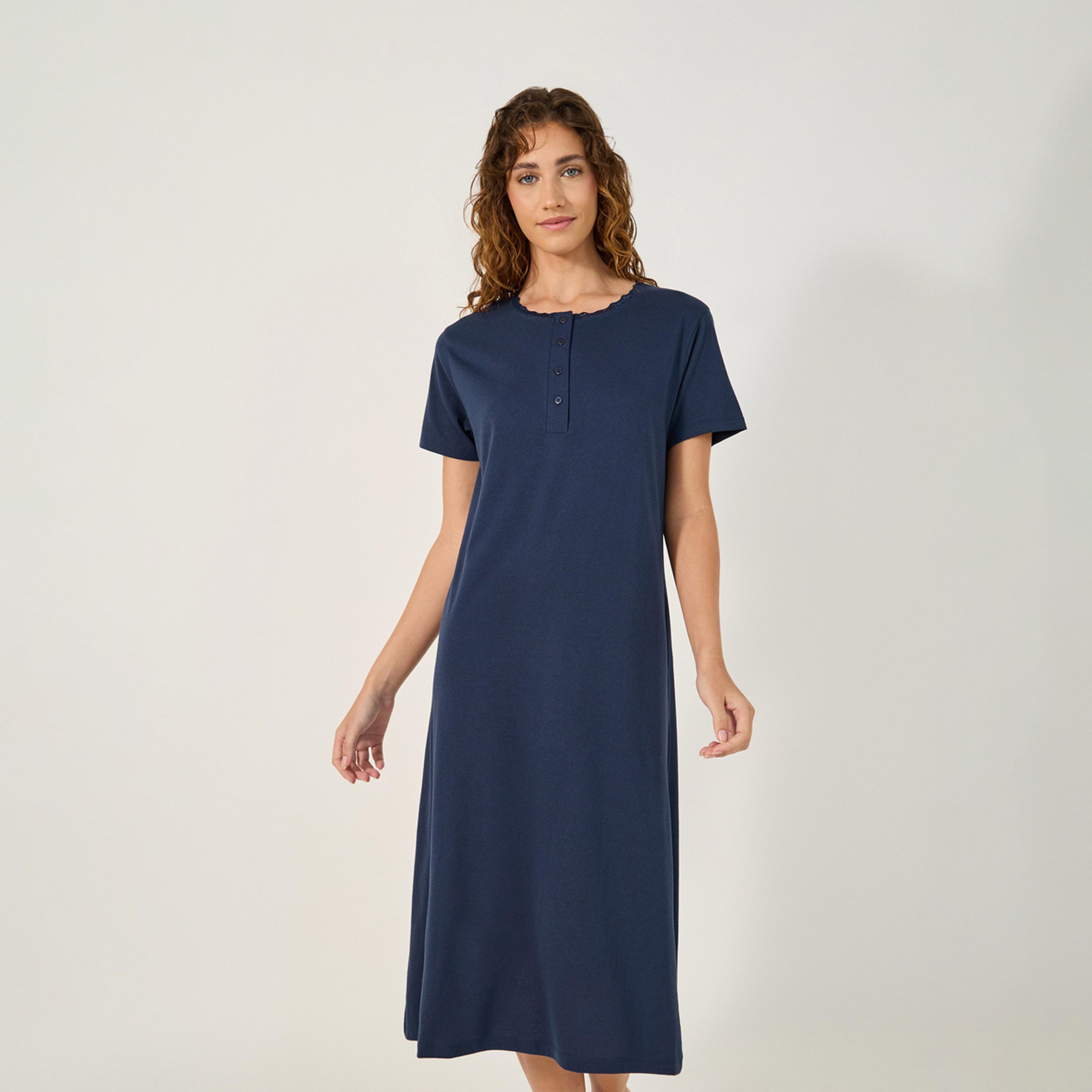 Styli Unwind 	Yoke Placket Nightdress - Midi-women-clothing-nightwear-nighties-image-2