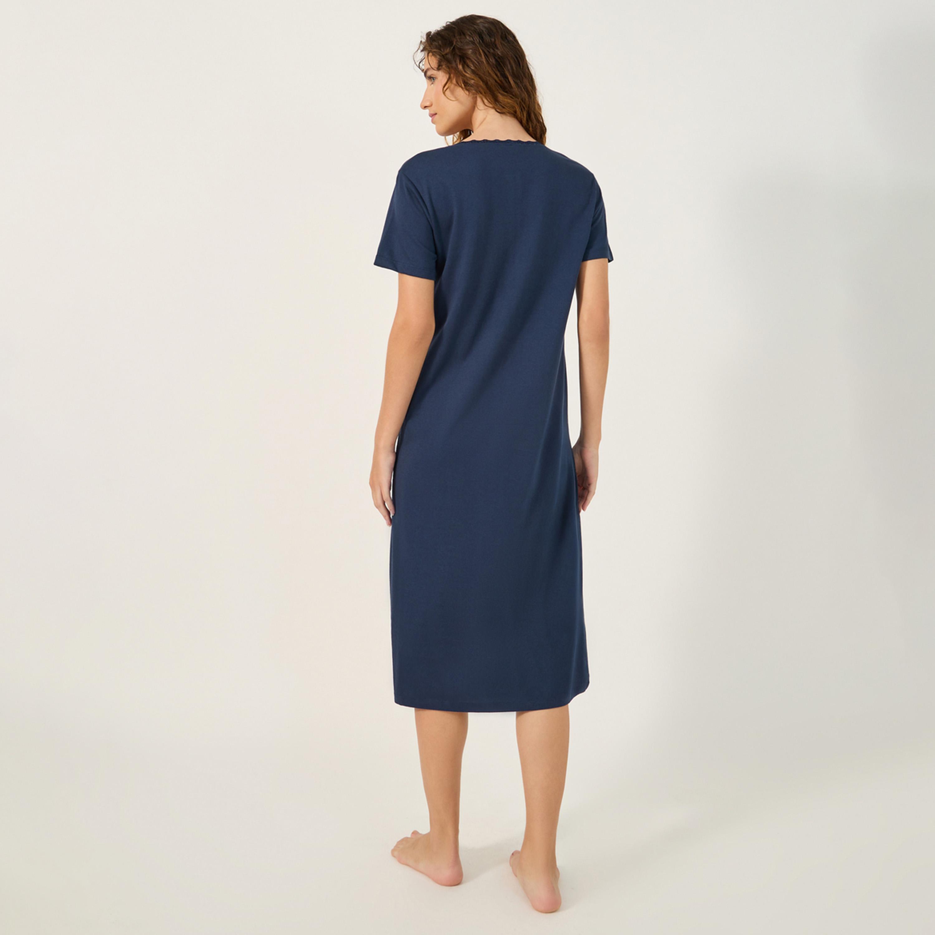 Styli Unwind 	Yoke Placket Nightdress - Midi-women-clothing-nightwear-nighties-image-4