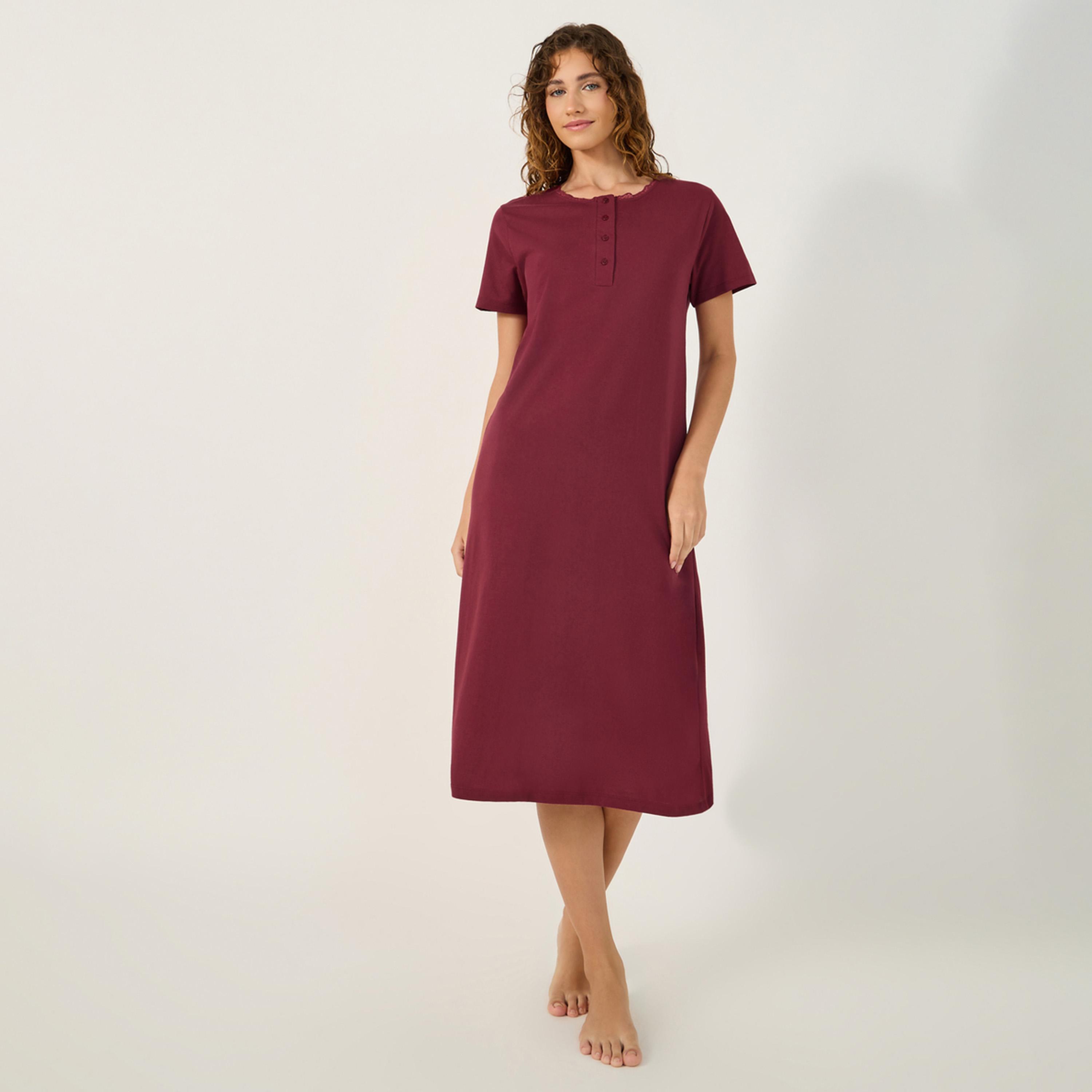Styli Unwind Yoke Placket Nightdress - Midi-women-clothing-nightwear-nighties-image-1