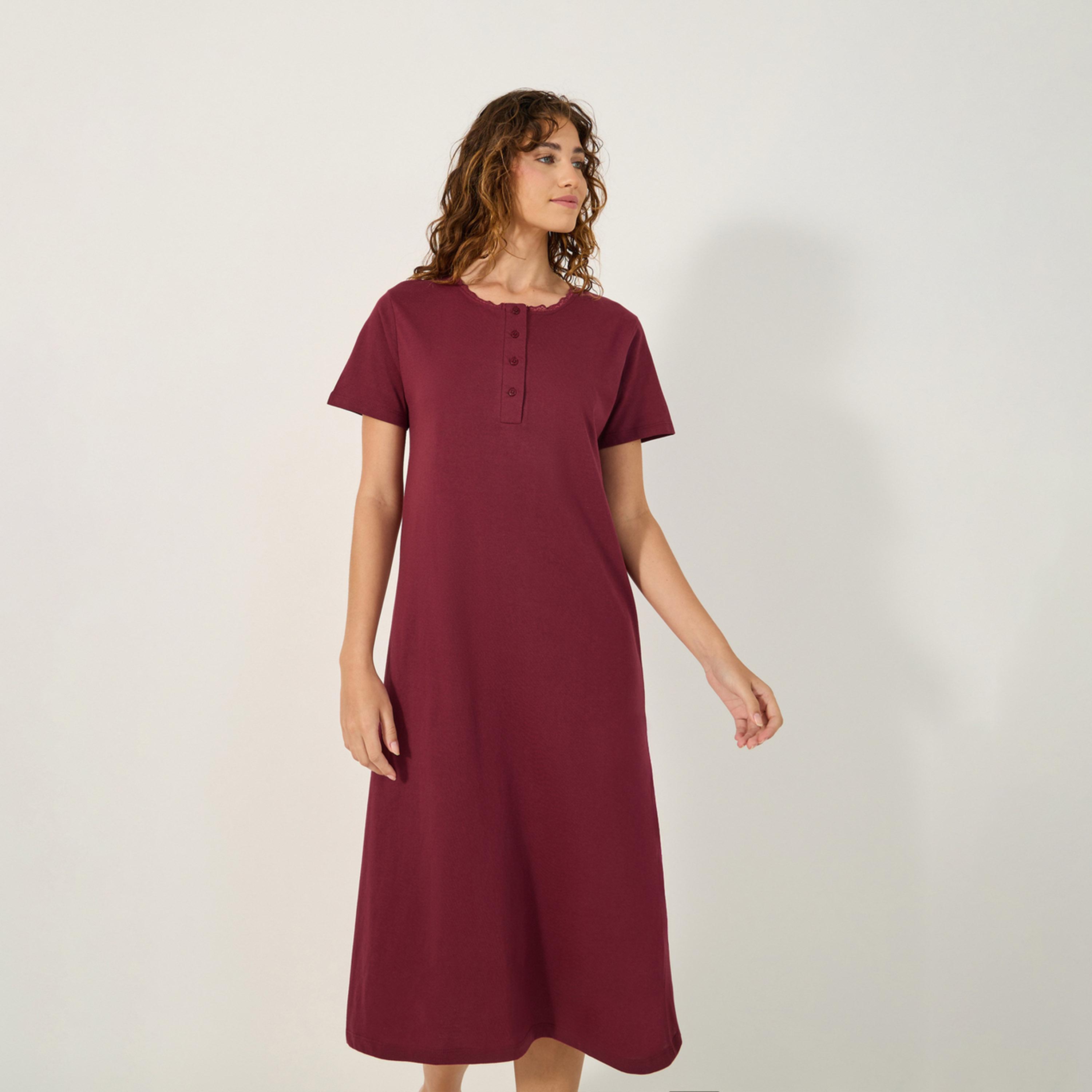 Styli Unwind Yoke Placket Nightdress - Midi-women-clothing-nightwear-nighties-image-2