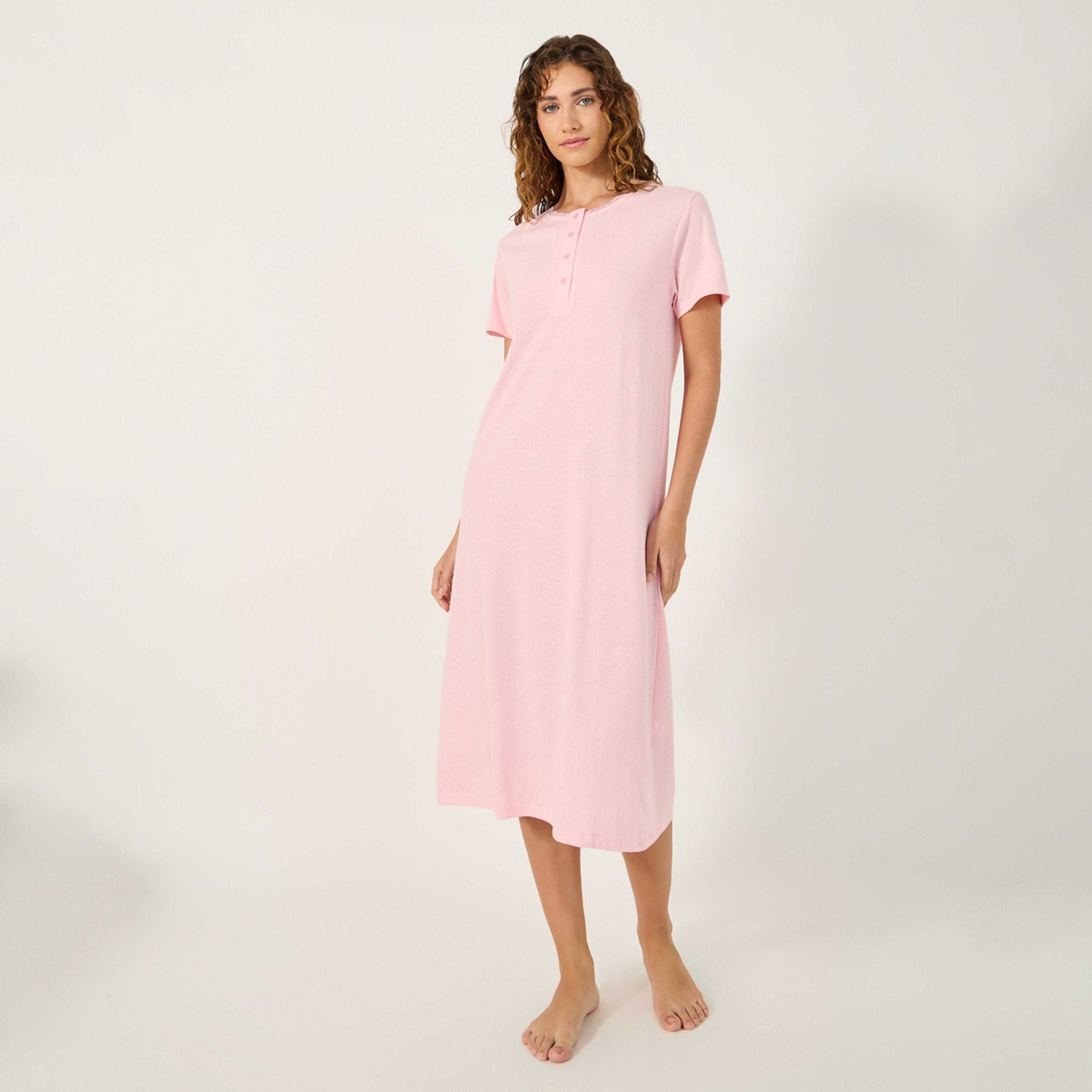 Styli Unwind 	Yoke Placket Nightdress - Midi-women-clothing-nightwear-nighties-image-1