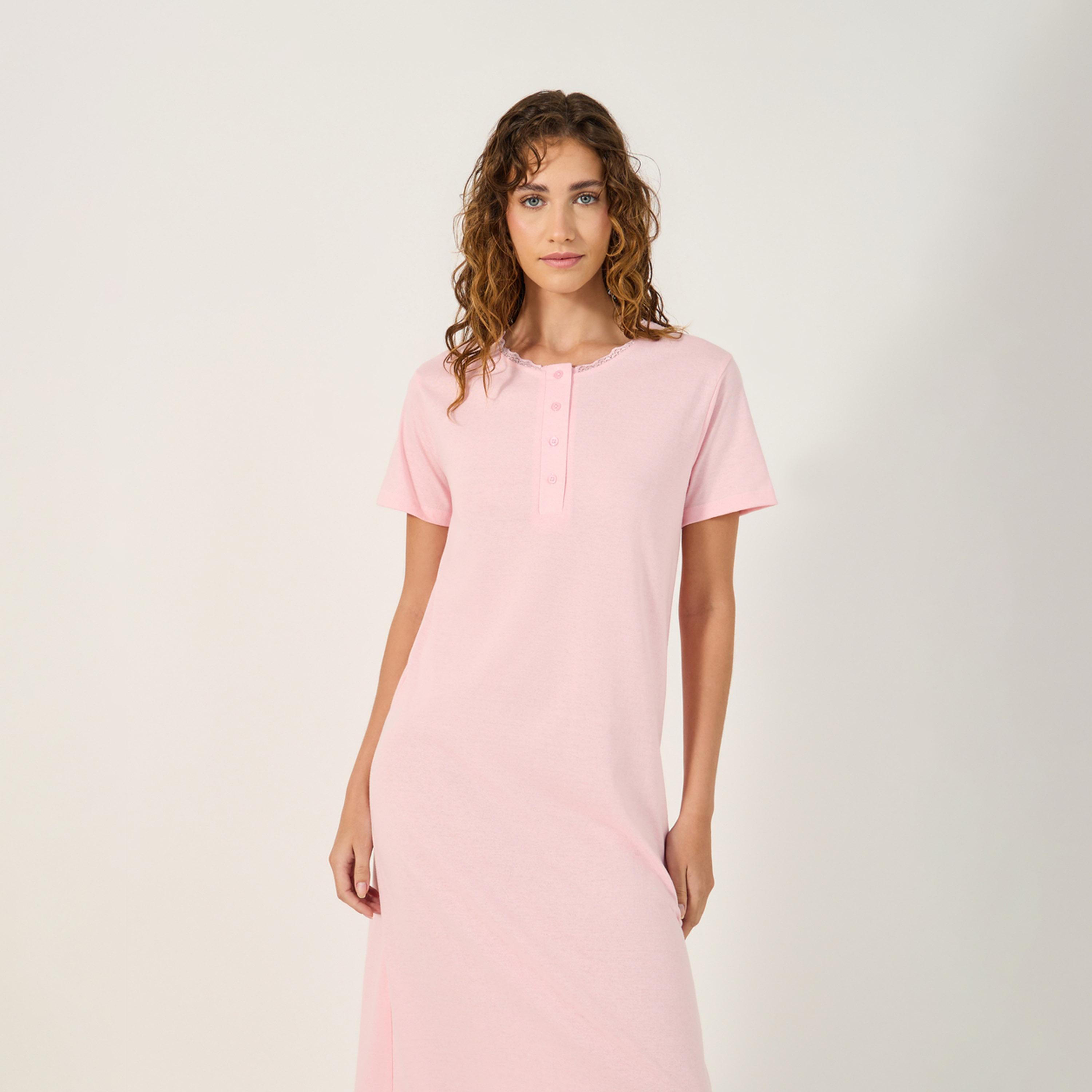 Styli Unwind 	Yoke Placket Nightdress - Midi-women-clothing-nightwear-nighties-image-2