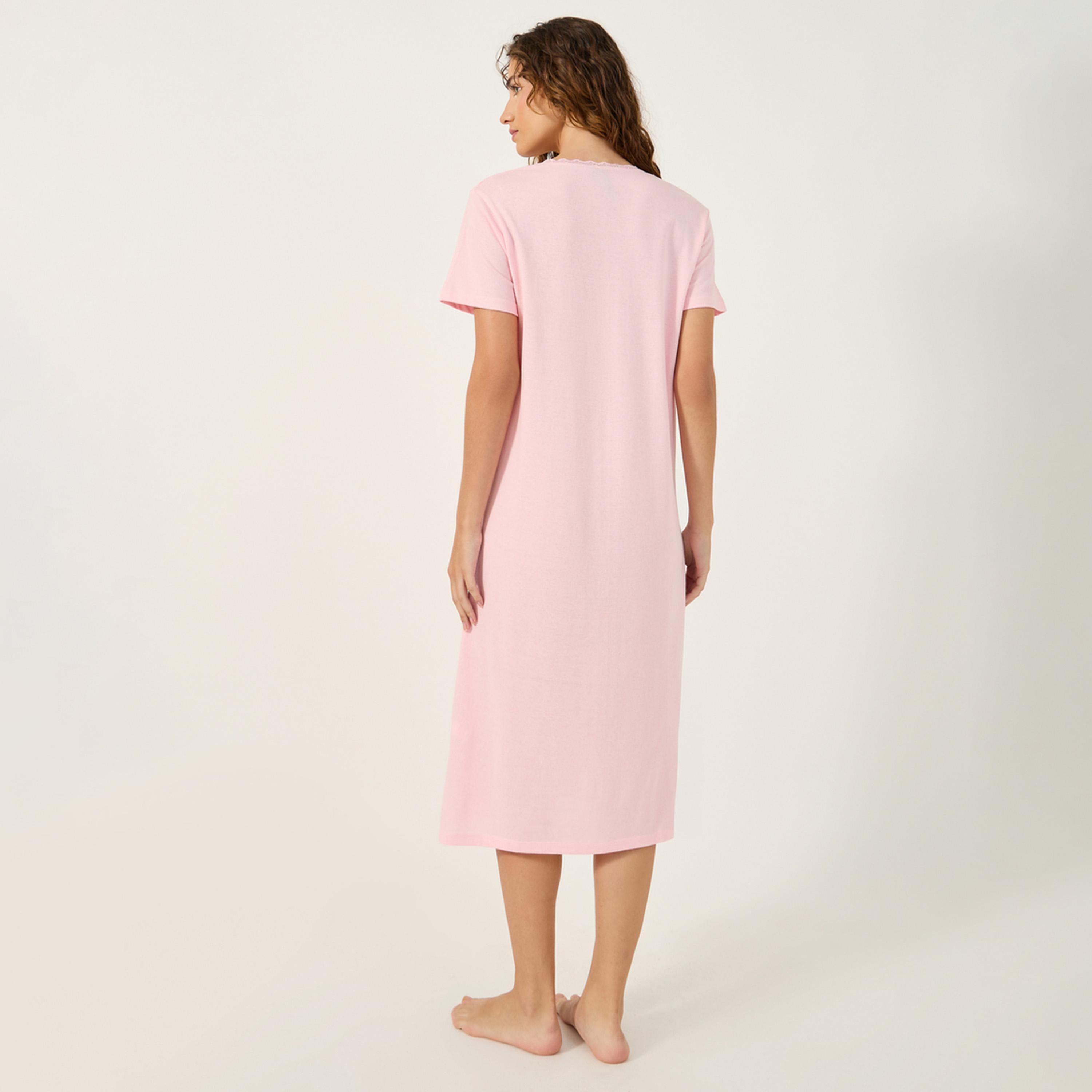 Styli Unwind 	Yoke Placket Nightdress - Midi-women-clothing-nightwear-nighties-image-4