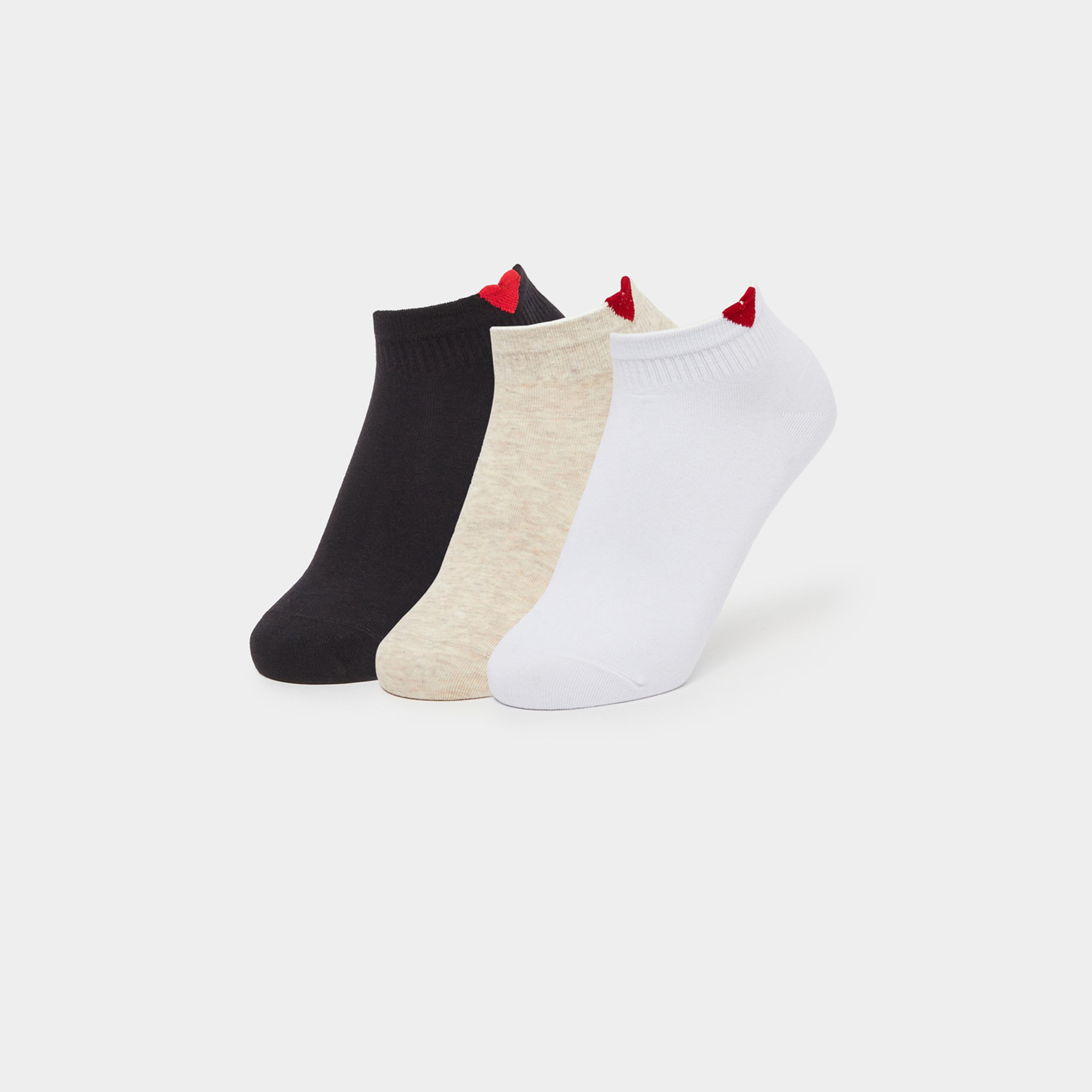 Styli Set of 3 - Embroidered Heart Ankle Socks-women-socksandstockings-image-1
