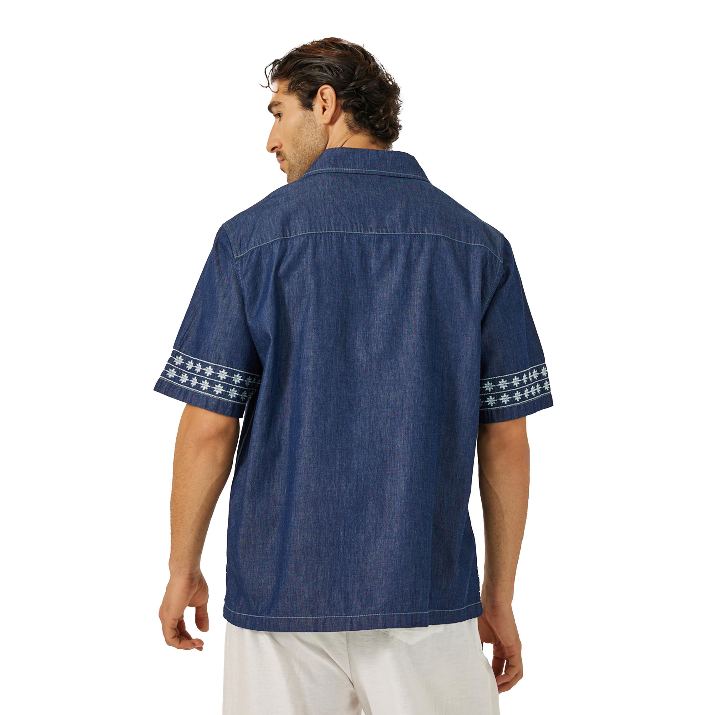 Styli Embroidered Chambray Resort Collared Relaxed Fit Shirt-men-clothing-shirts-image-4