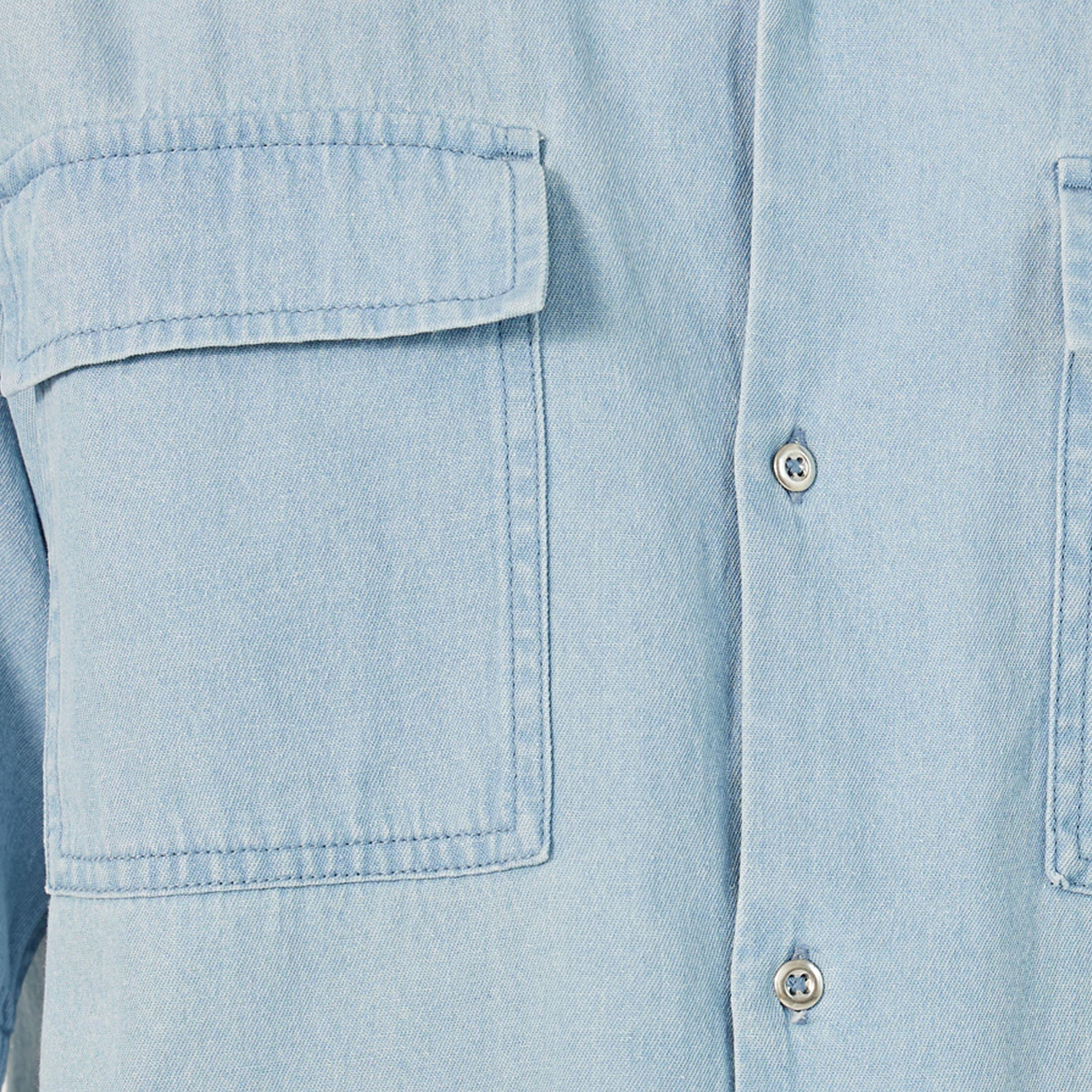 Styli Mens Light Blue Graphic Button-Down Denim Shirt-men-clothing-shirts-image-3
