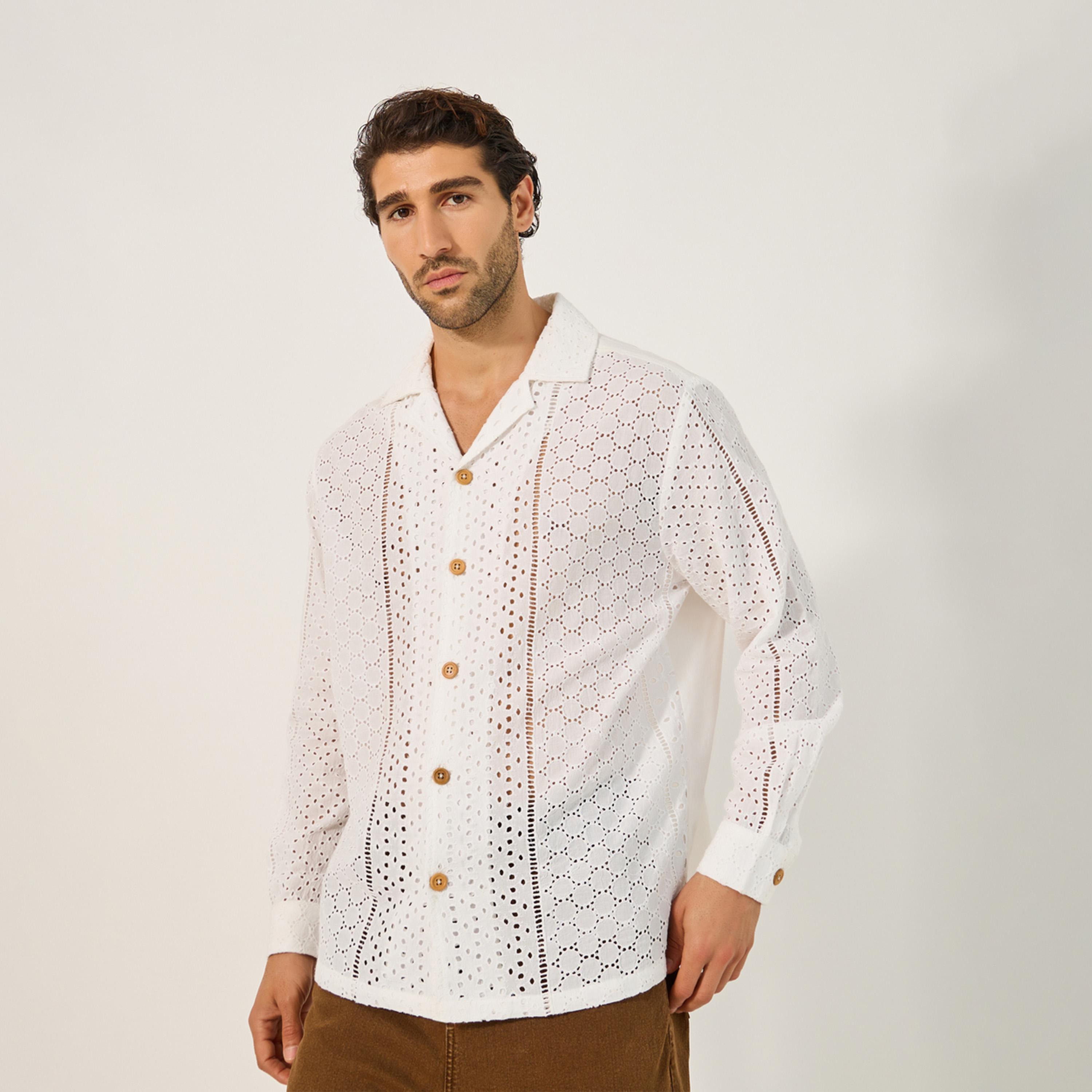 Styli Limited Men Summer Broderie Relaxed Fit Resort Collar Shirt-men-clothing-shirts-image-1