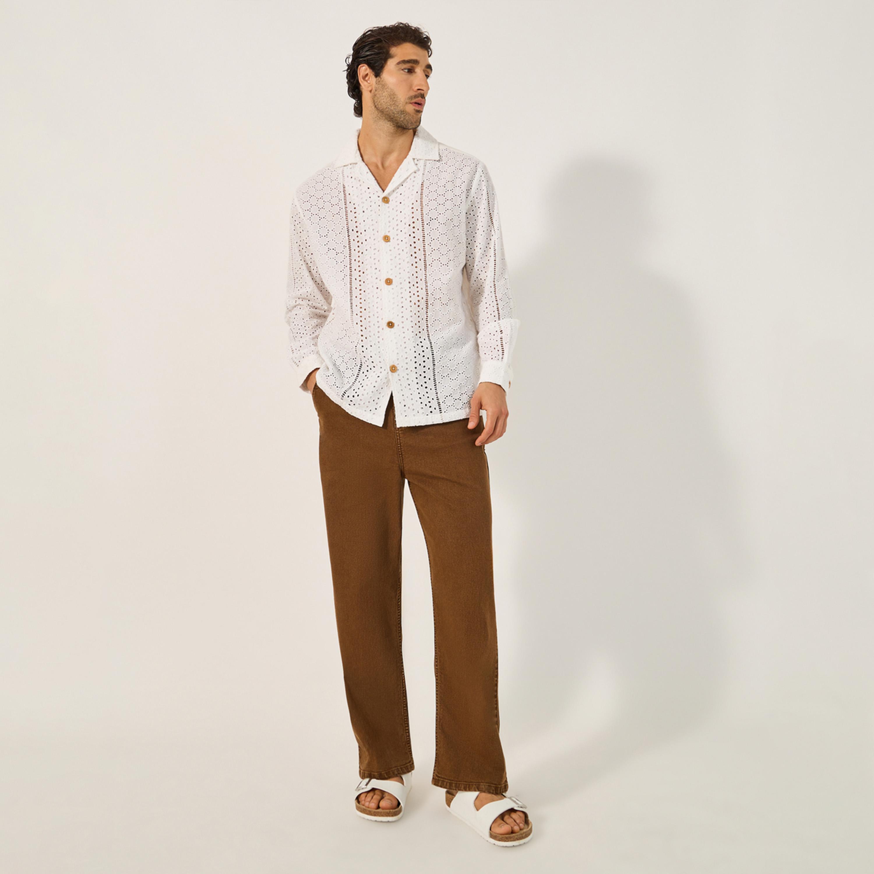 Styli Limited Men Summer Broderie Relaxed Fit Resort Collar Shirt-men-clothing-shirts-image-2