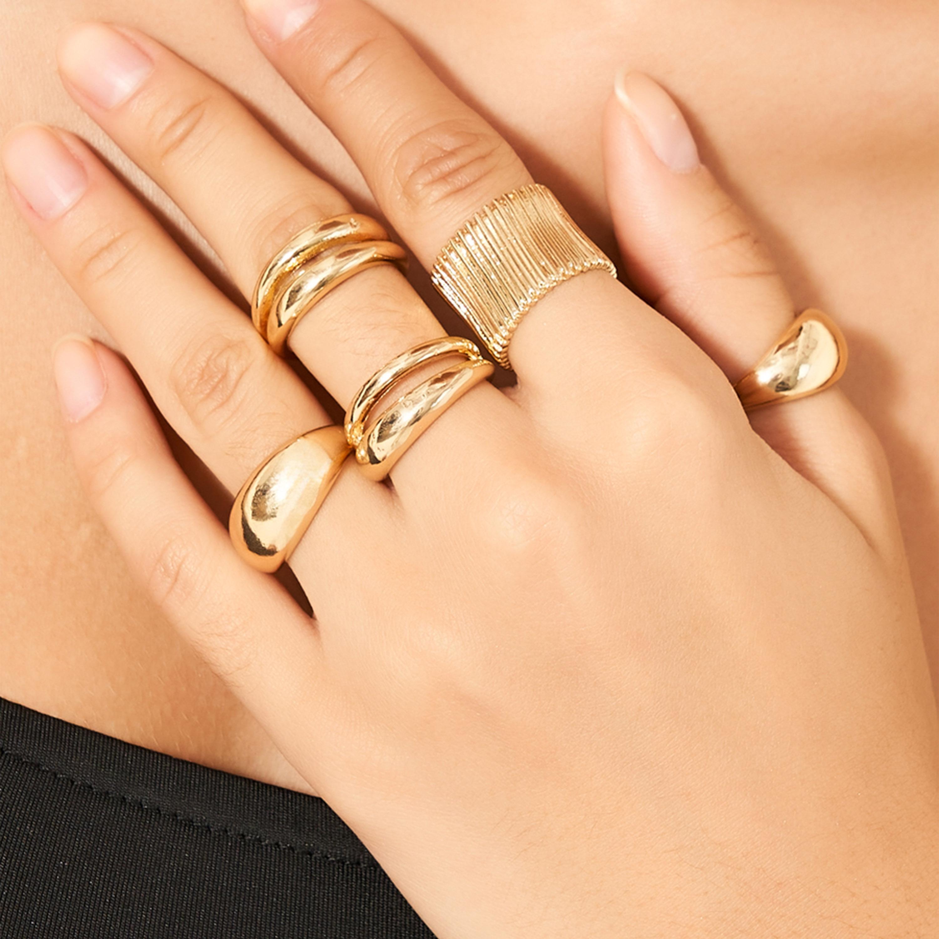 ستايلي - مجموعة من 5 قطع - خواتم منقوشة-women-watchesandjewellery-jewellery-rings-image-1