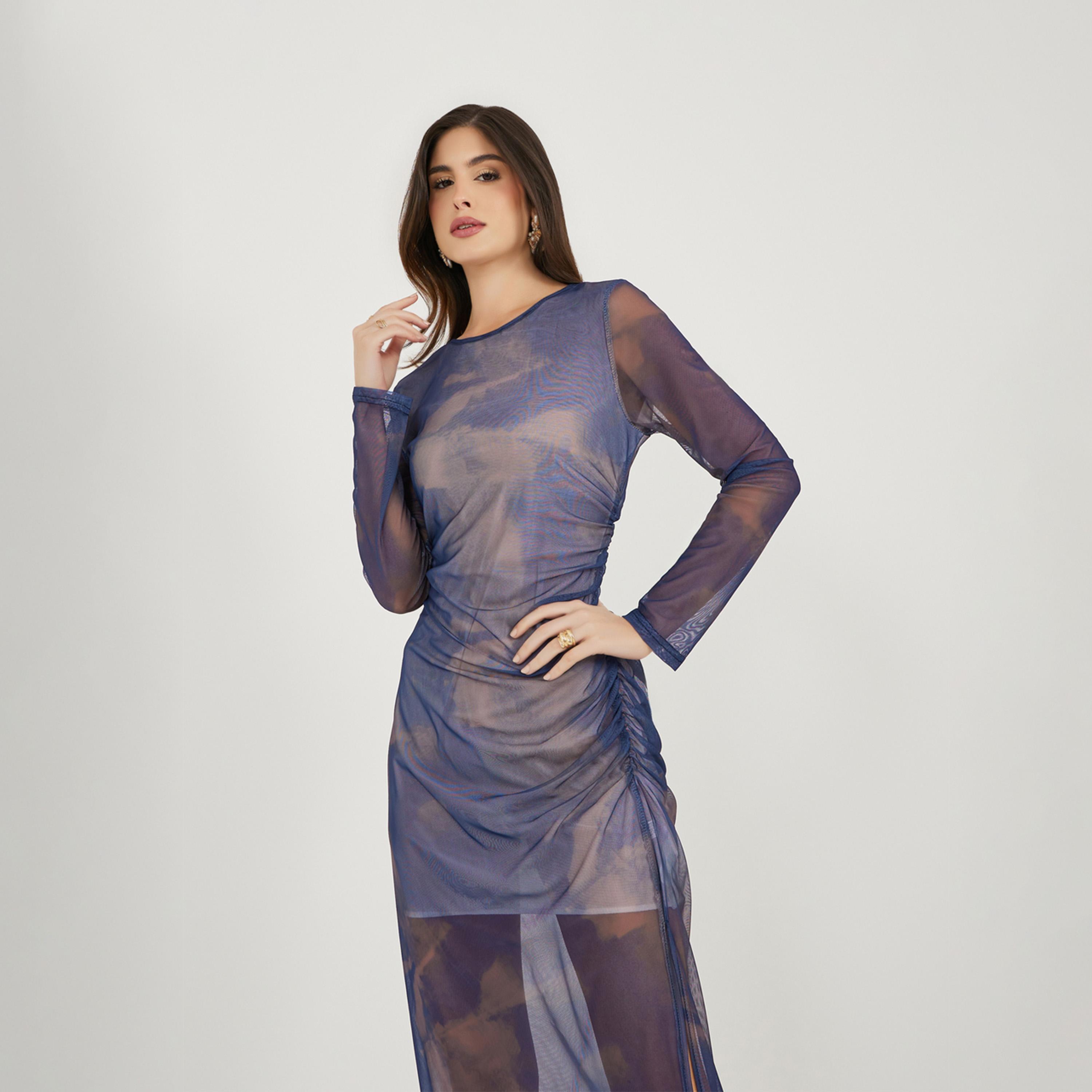 ستايلي - فستان ميدي ضيق بأكمام طويلة مصبوغ بالربط-women-clothing-dresses-image-2