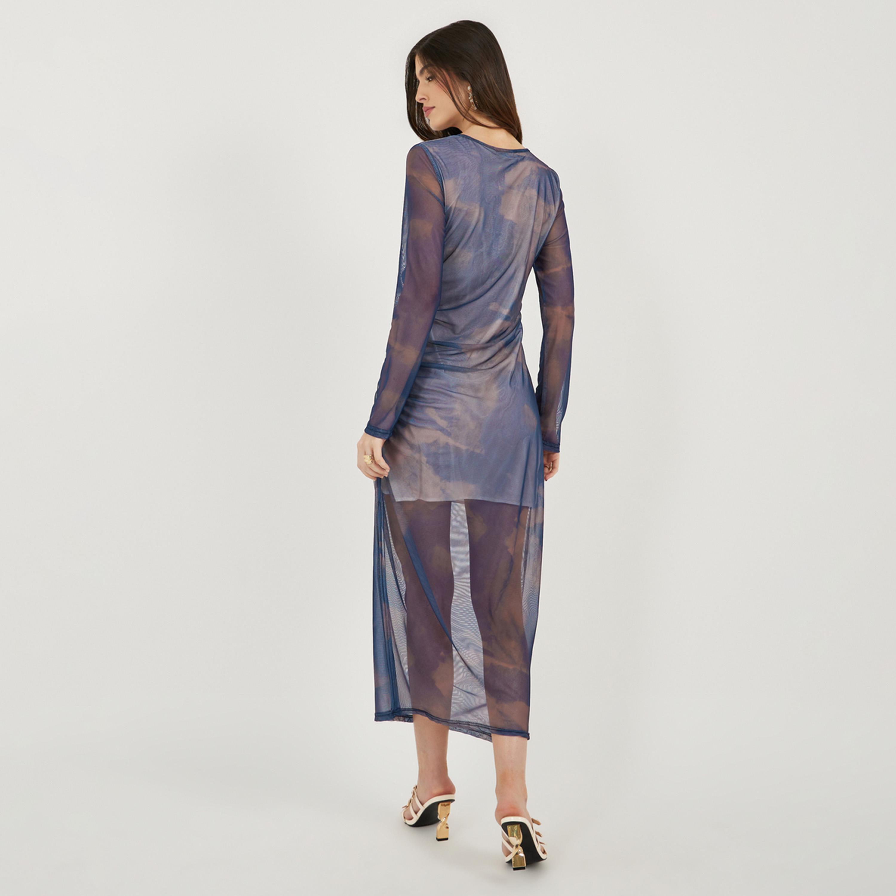 ستايلي - فستان ميدي ضيق بأكمام طويلة مصبوغ بالربط-women-clothing-dresses-image-5