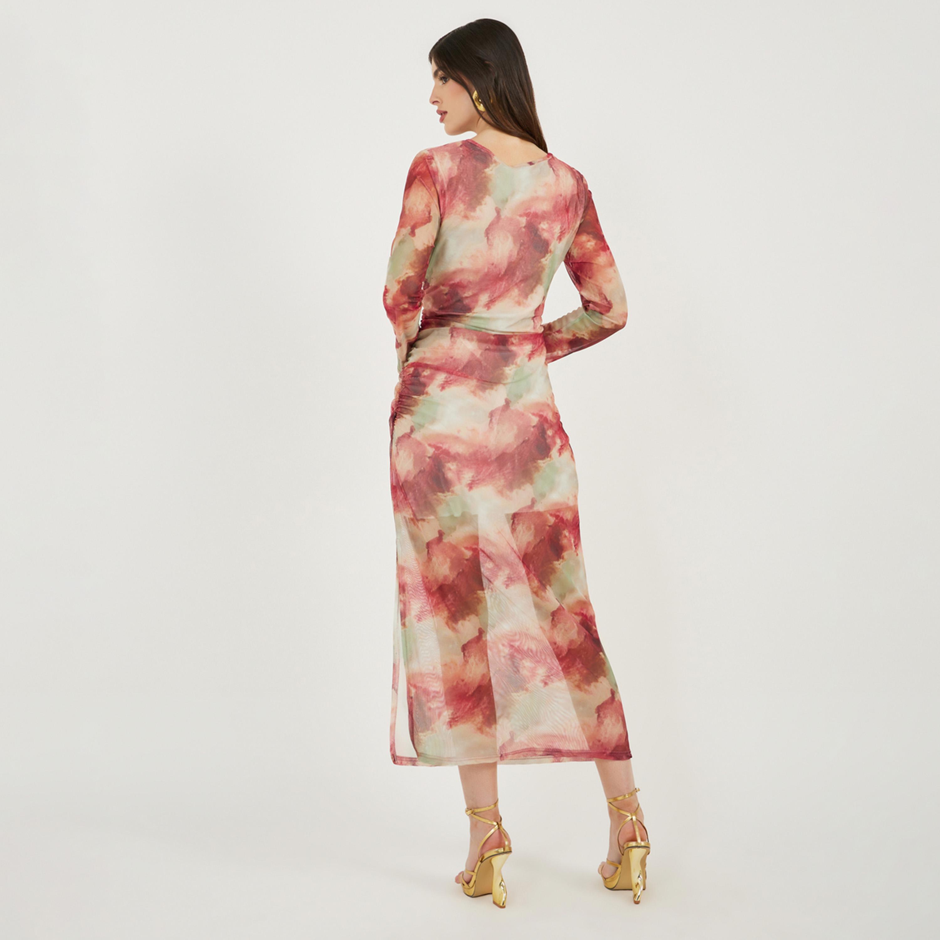 ستايلي - فستان ميدي ضيق بأكمام طويلة مصبوغ بالربط-women-clothing-dresses-image-5