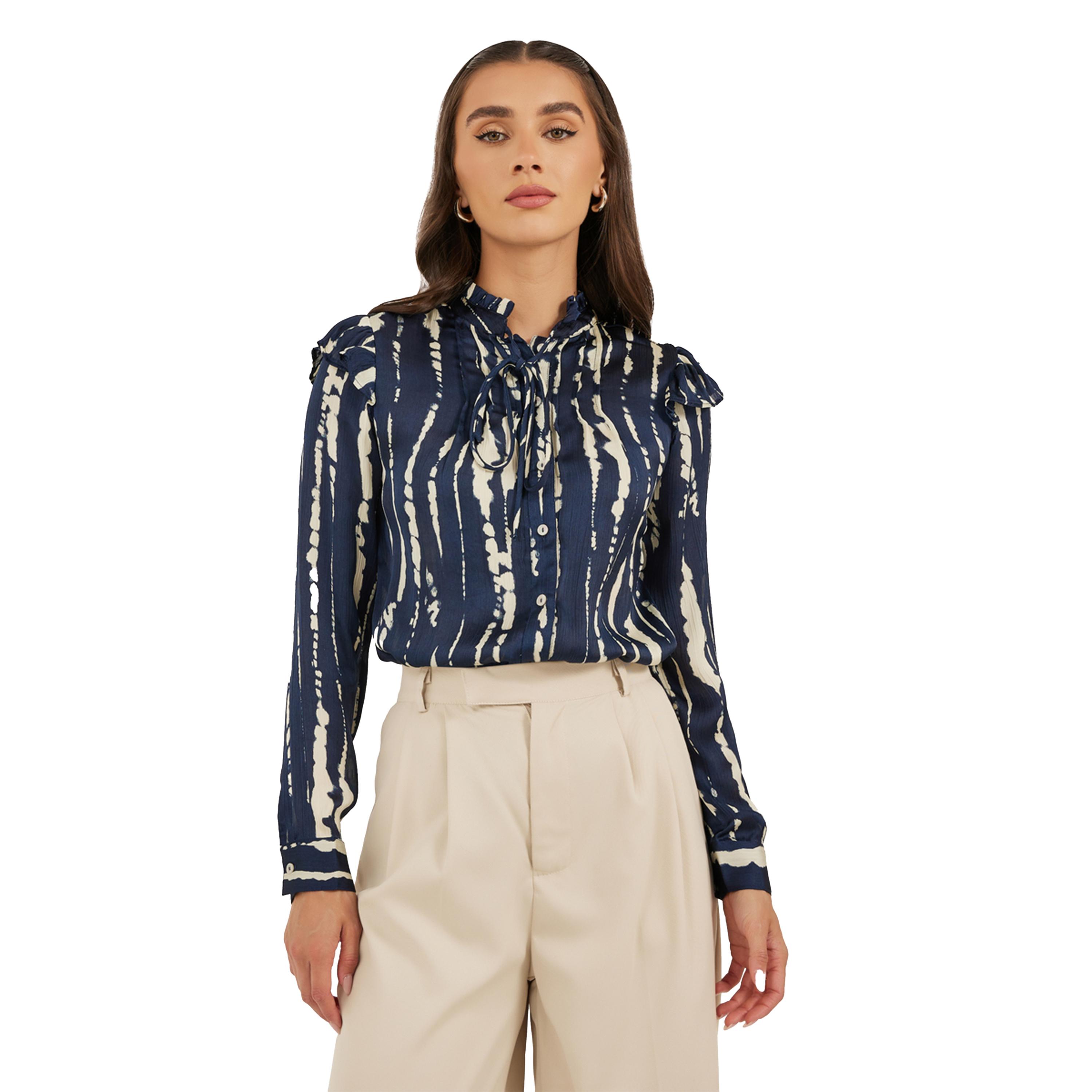 Styli Tie and Dye Print Tie-Up Neck Blouse-women-clothing-shirtsandblouses-blouses-image-1
