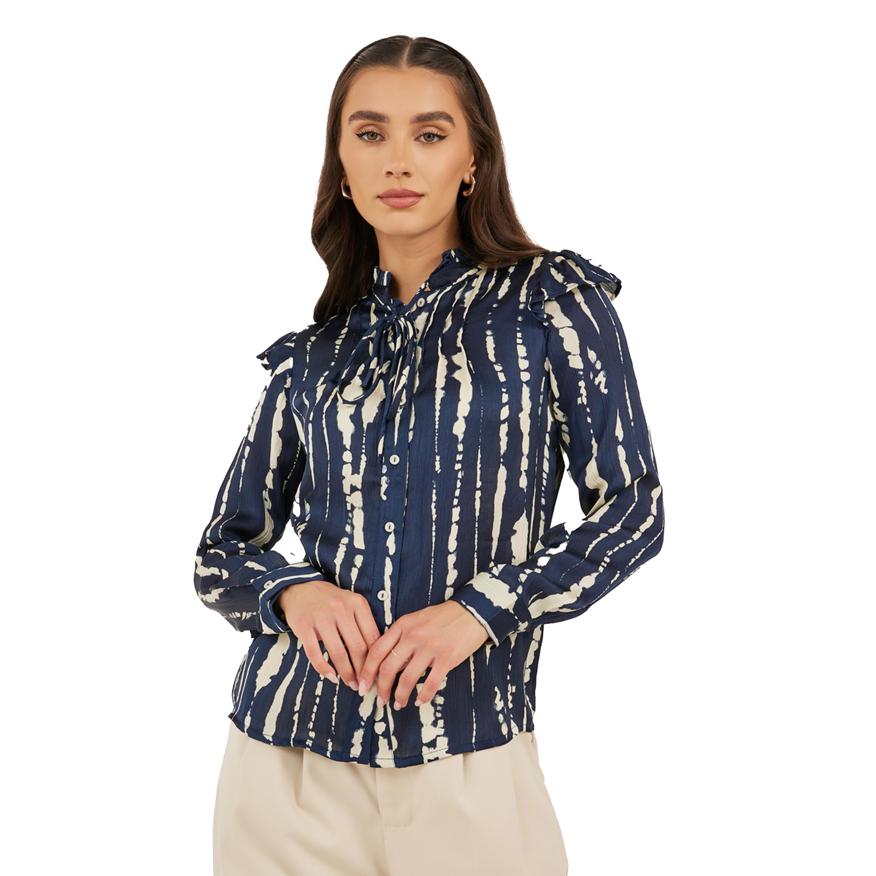 Styli Tie and Dye Print Tie-Up Neck Blouse-women-clothing-shirtsandblouses-blouses-image-2