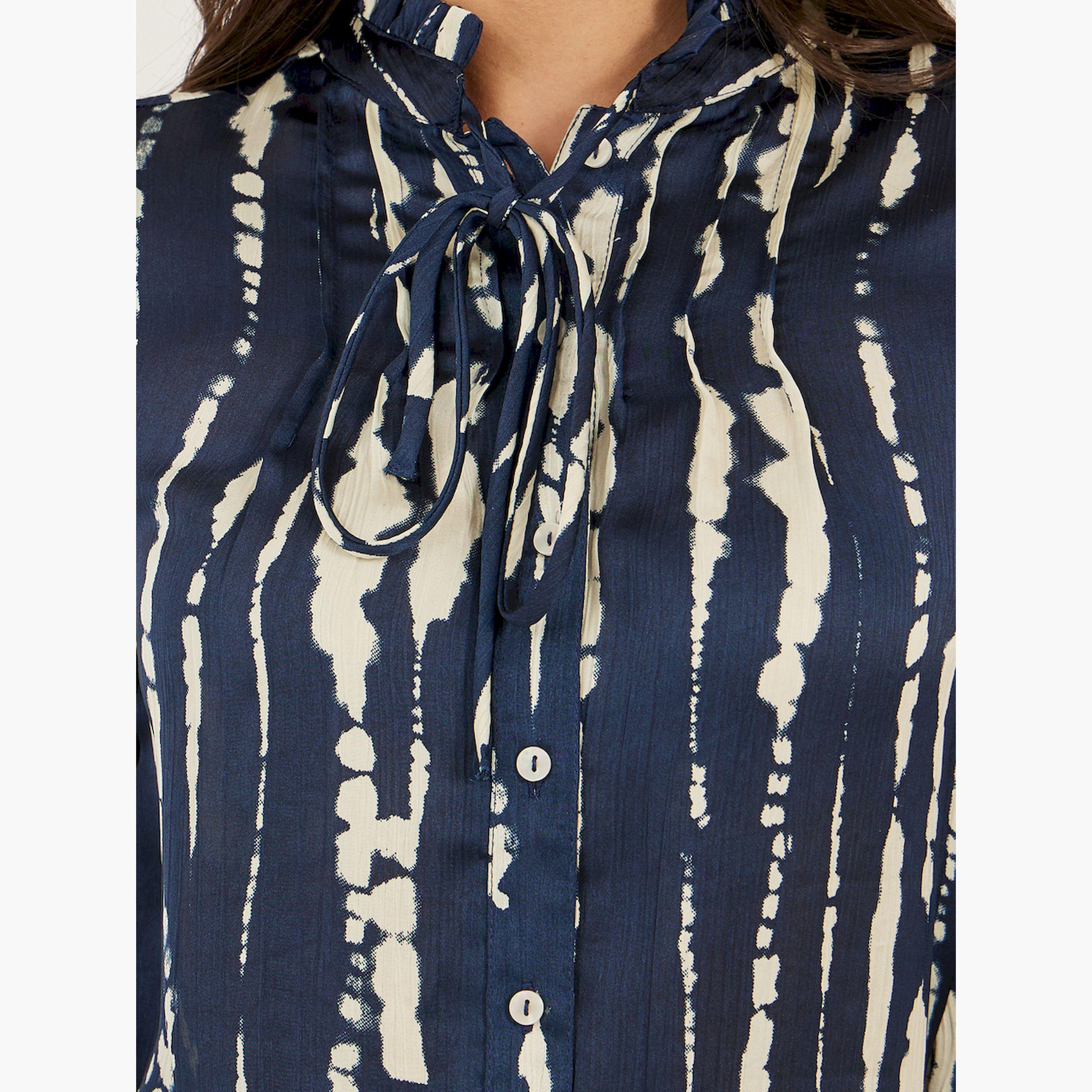 Styli Tie and Dye Print Tie-Up Neck Blouse-women-clothing-shirtsandblouses-blouses-image-4