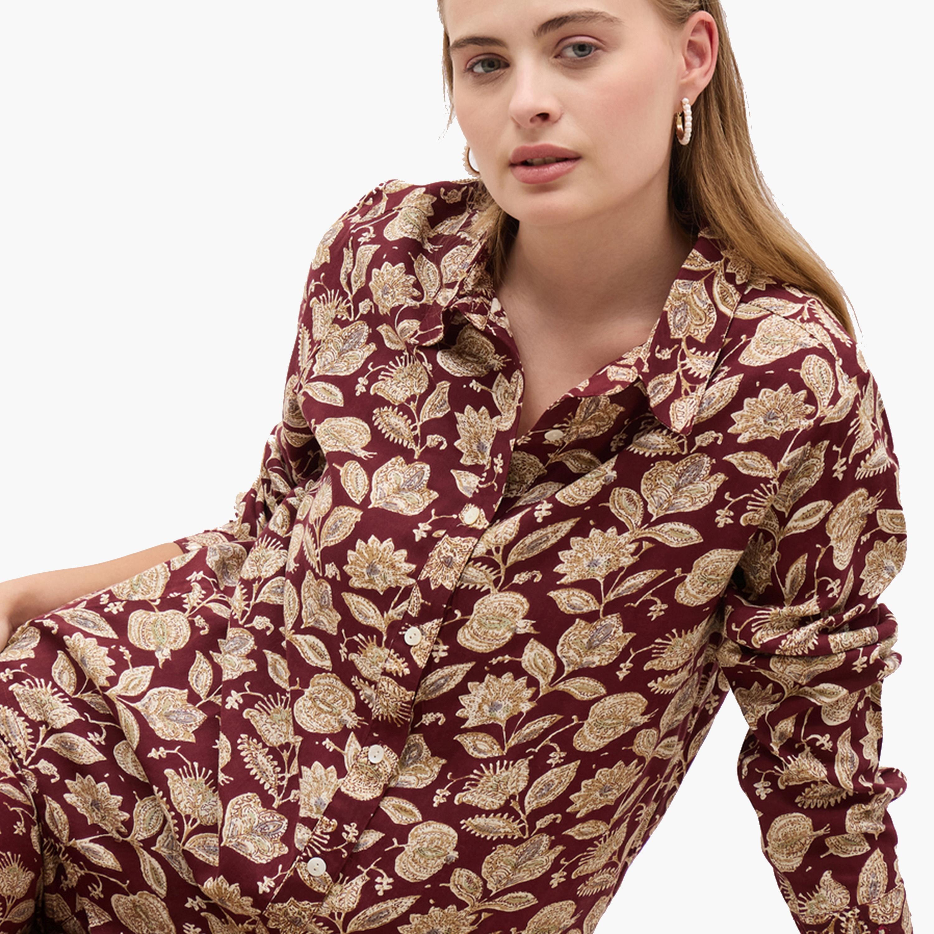 ستايلي-  قميص بأكمام طويلة مطبوع بوهيمي وبنطلون مستقيم-women-clothing-coordsets-image-4