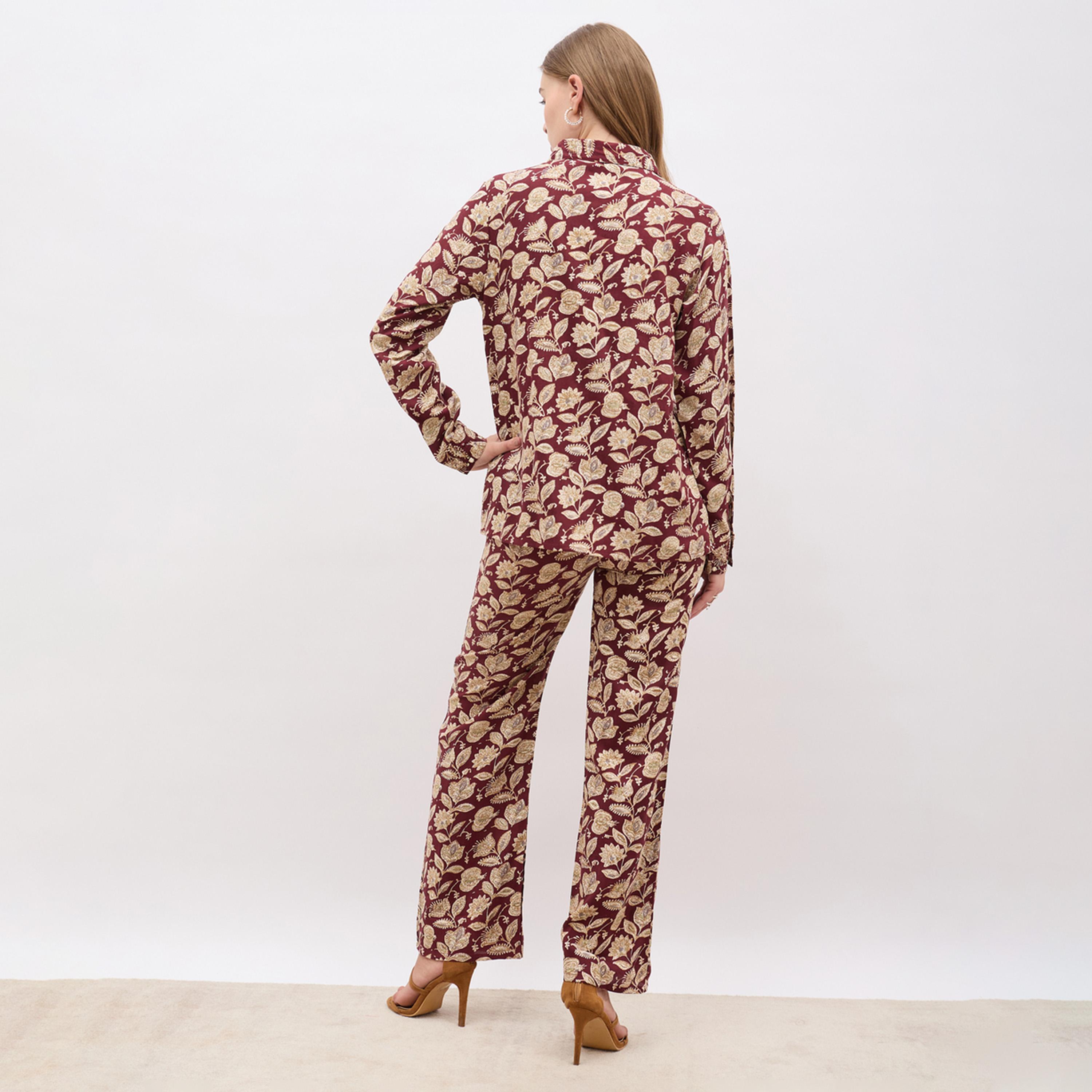 ستايلي-  قميص بأكمام طويلة مطبوع بوهيمي وبنطلون مستقيم-women-clothing-coordsets-image-5