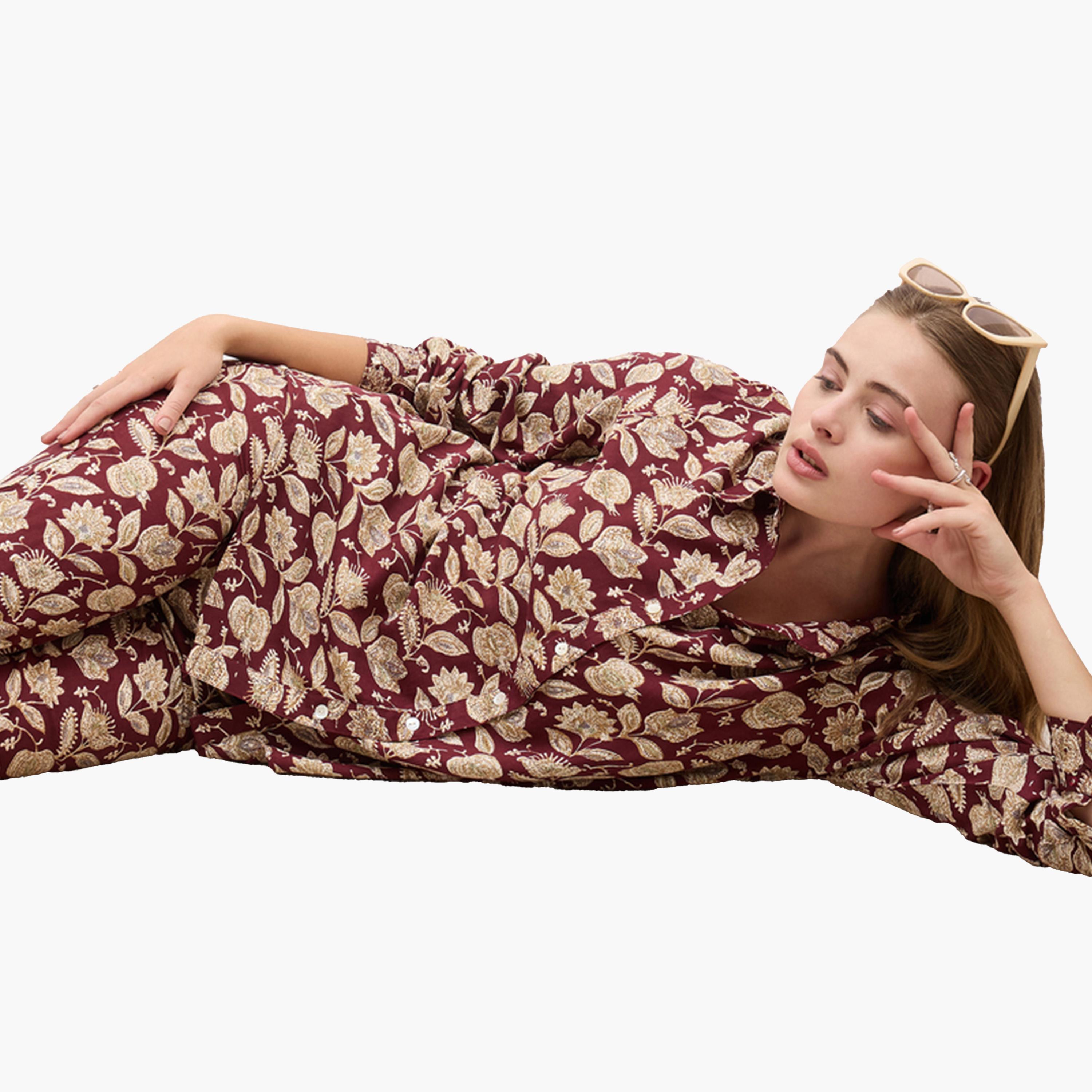 ستايلي-  قميص بأكمام طويلة مطبوع بوهيمي وبنطلون مستقيم-women-clothing-coordsets-image-6
