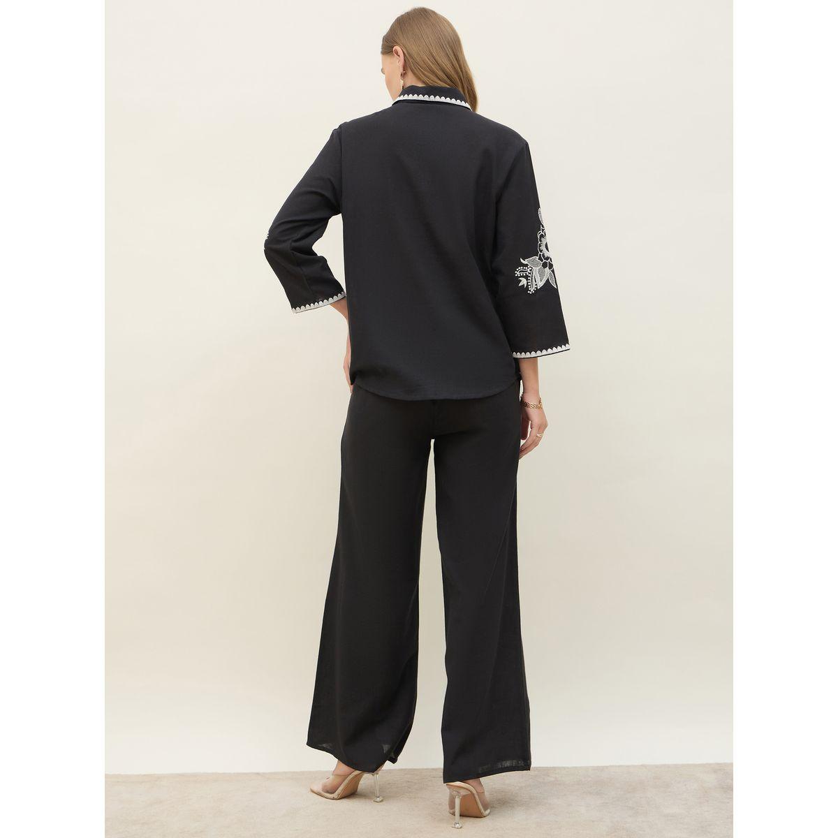 Styli Embroidered Long Sleeve Shirt and Wide Leg Pants Co-Ords-women-clothing-coordsets-image-5