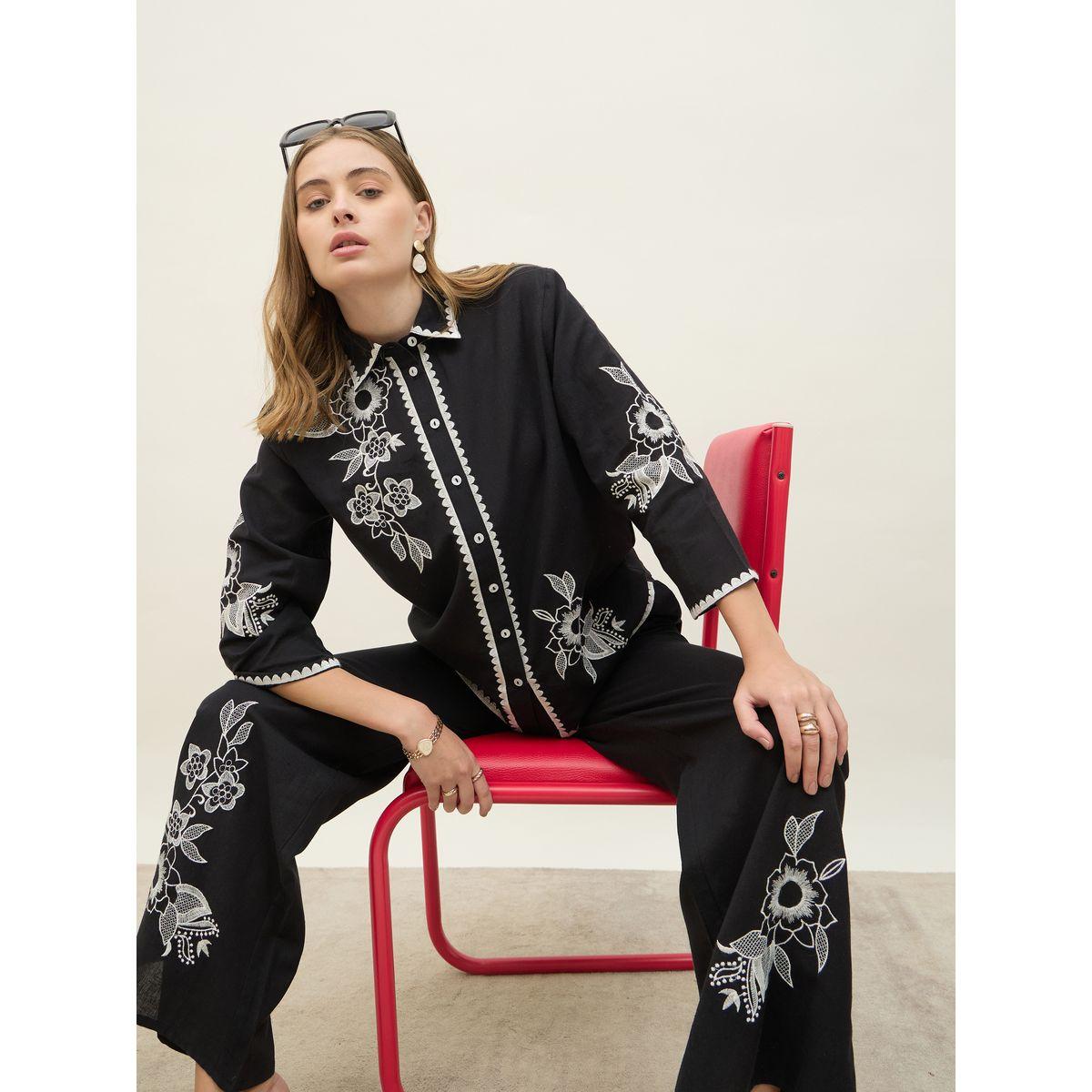 Styli Embroidered Long Sleeve Shirt and Wide Leg Pants Co-Ords-women-clothing-coordsets-image-6