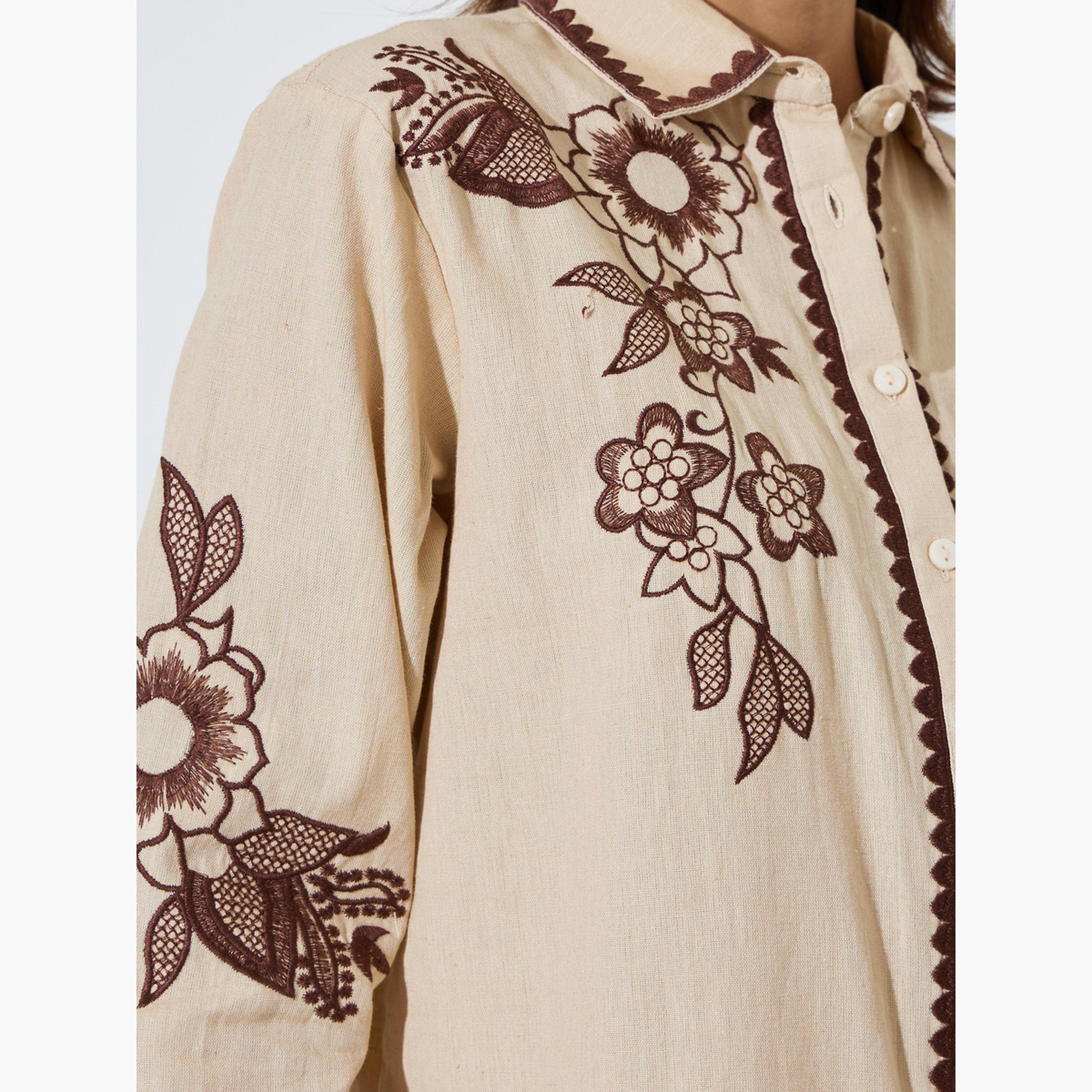 ستايلي - طقم مكون من قميص بيج مطرز وبنطال واسع الساقين-women-clothing-coordsets-image-5