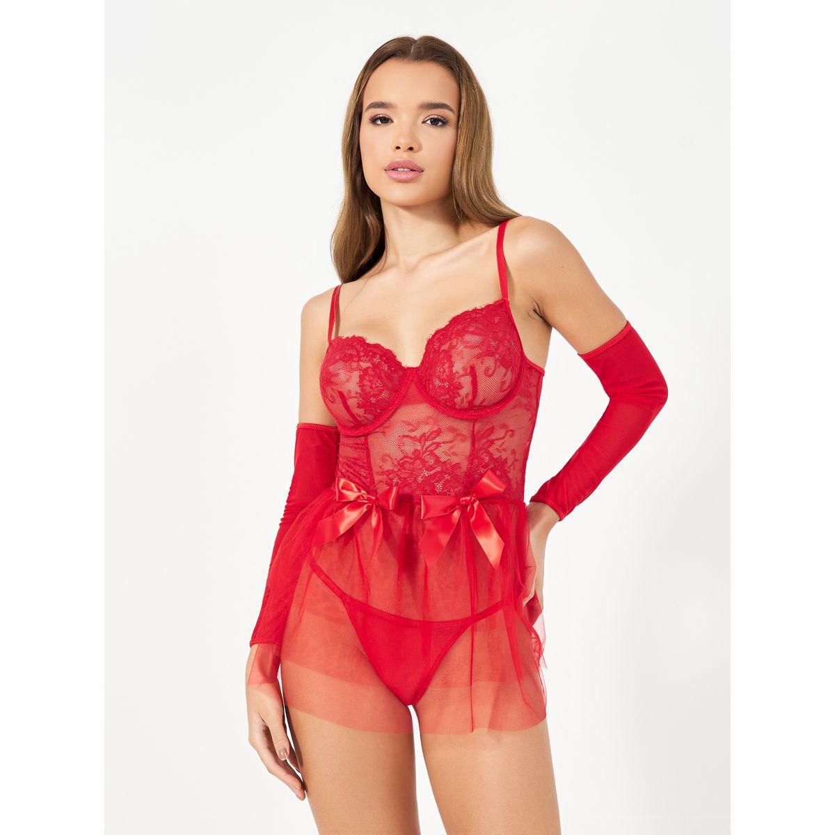 طقم من 3 - بيبي دول ساتان وثونغ مع أكمام-women-clothing-lingerie-babydollsandbodysuits-image-1