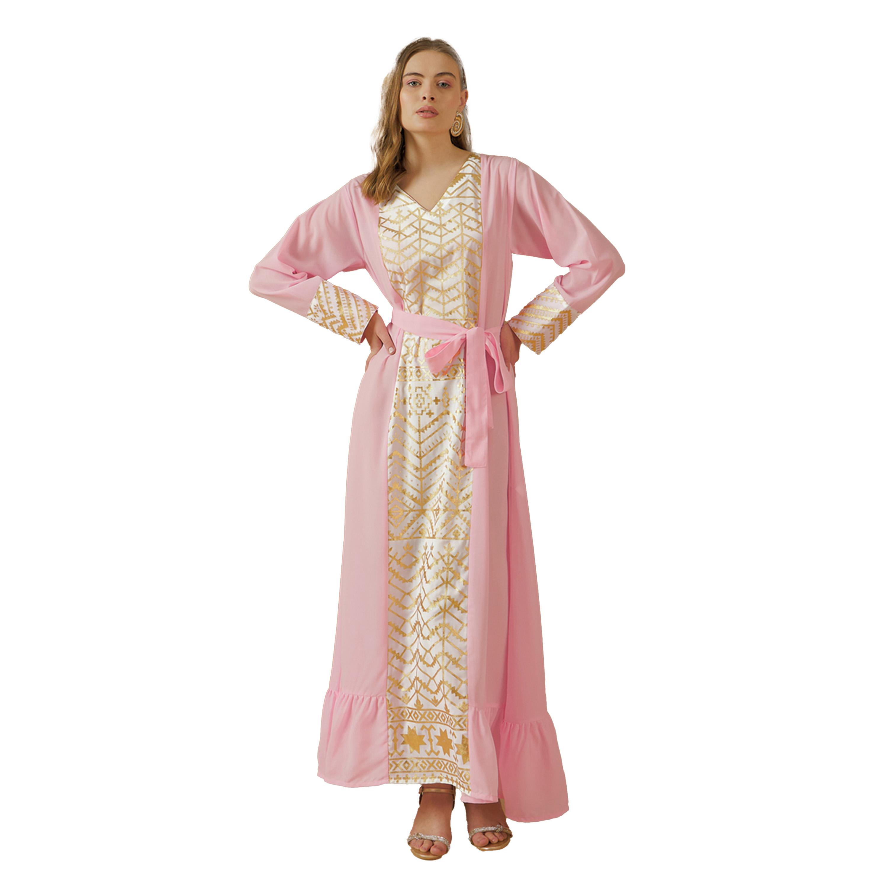 ستايلي - جلابية مطبوعة بفويل مع تفاصيل ربط-women-arabicclothing-jalabiyas-image-2