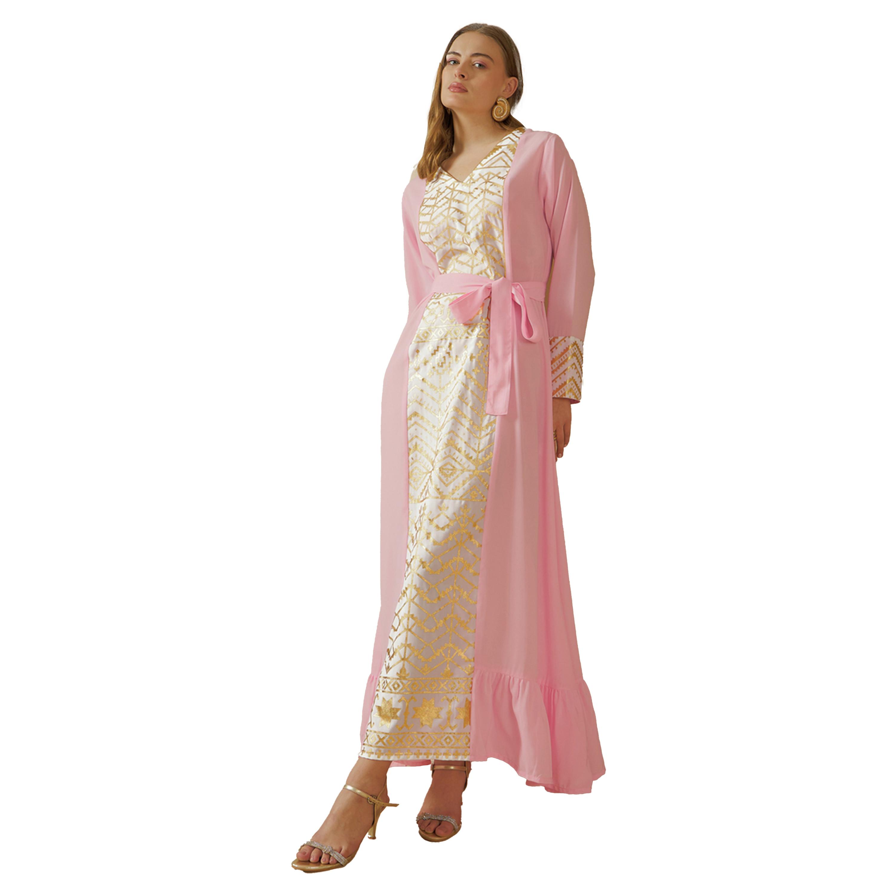 ستايلي - جلابية مطبوعة بفويل مع تفاصيل ربط-women-arabicclothing-jalabiyas-image-6
