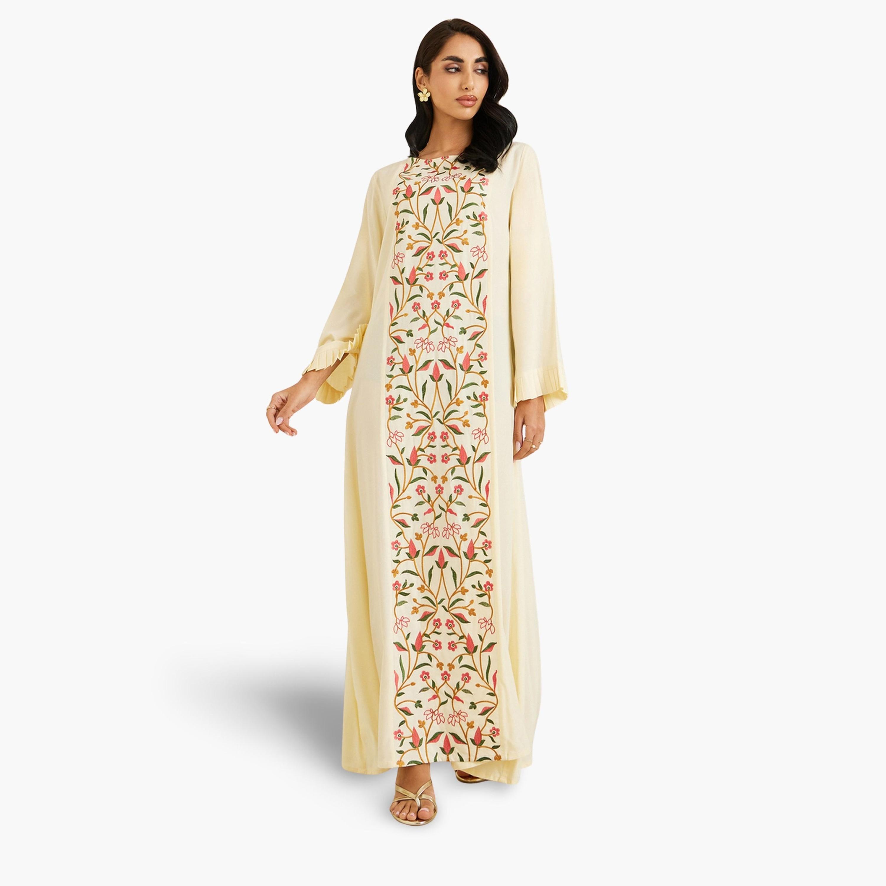 جلابية مطرزة بالزهور-women-arabicclothing-jalabiyas-image-1