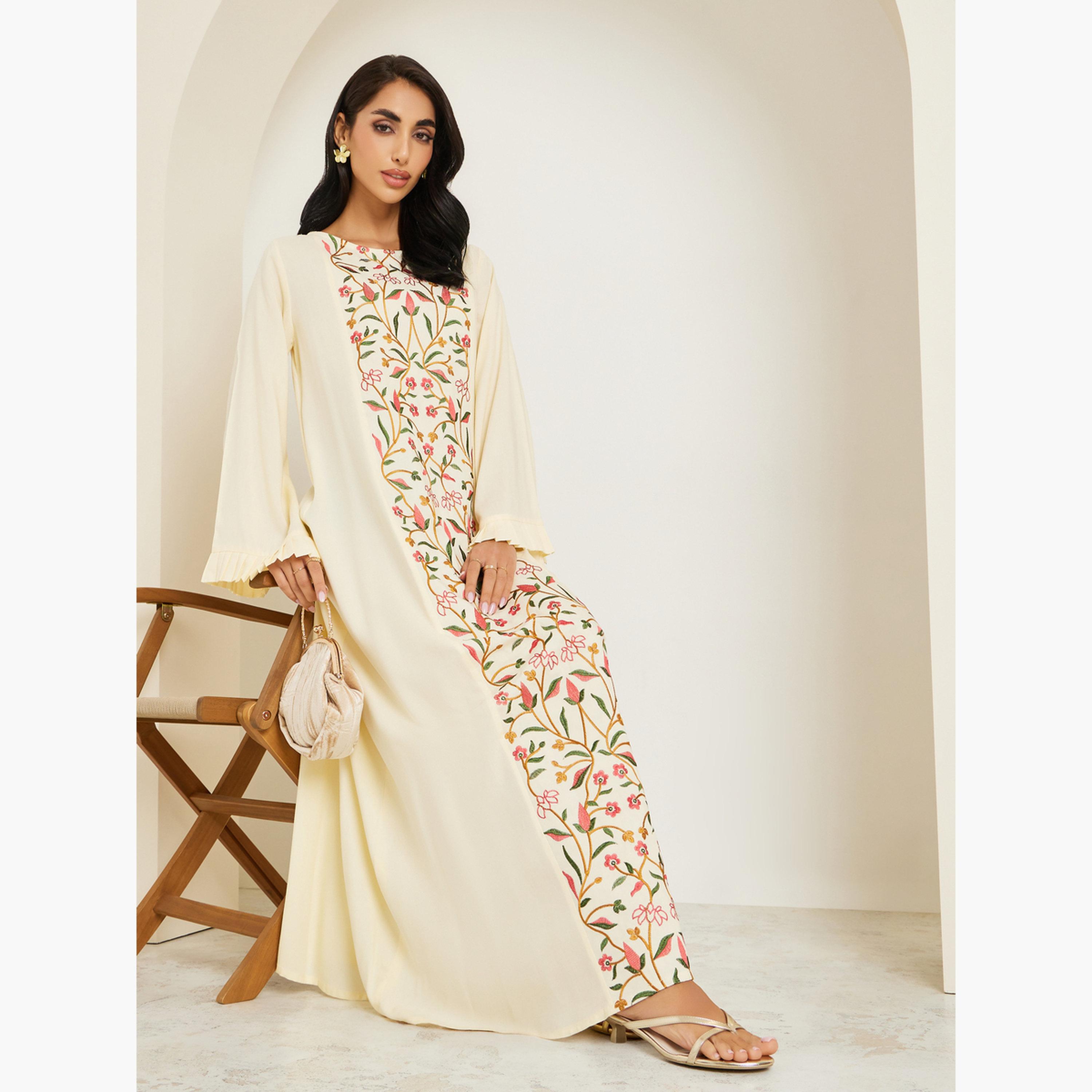 جلابية مطرزة بالزهور-women-arabicclothing-jalabiyas-image-3