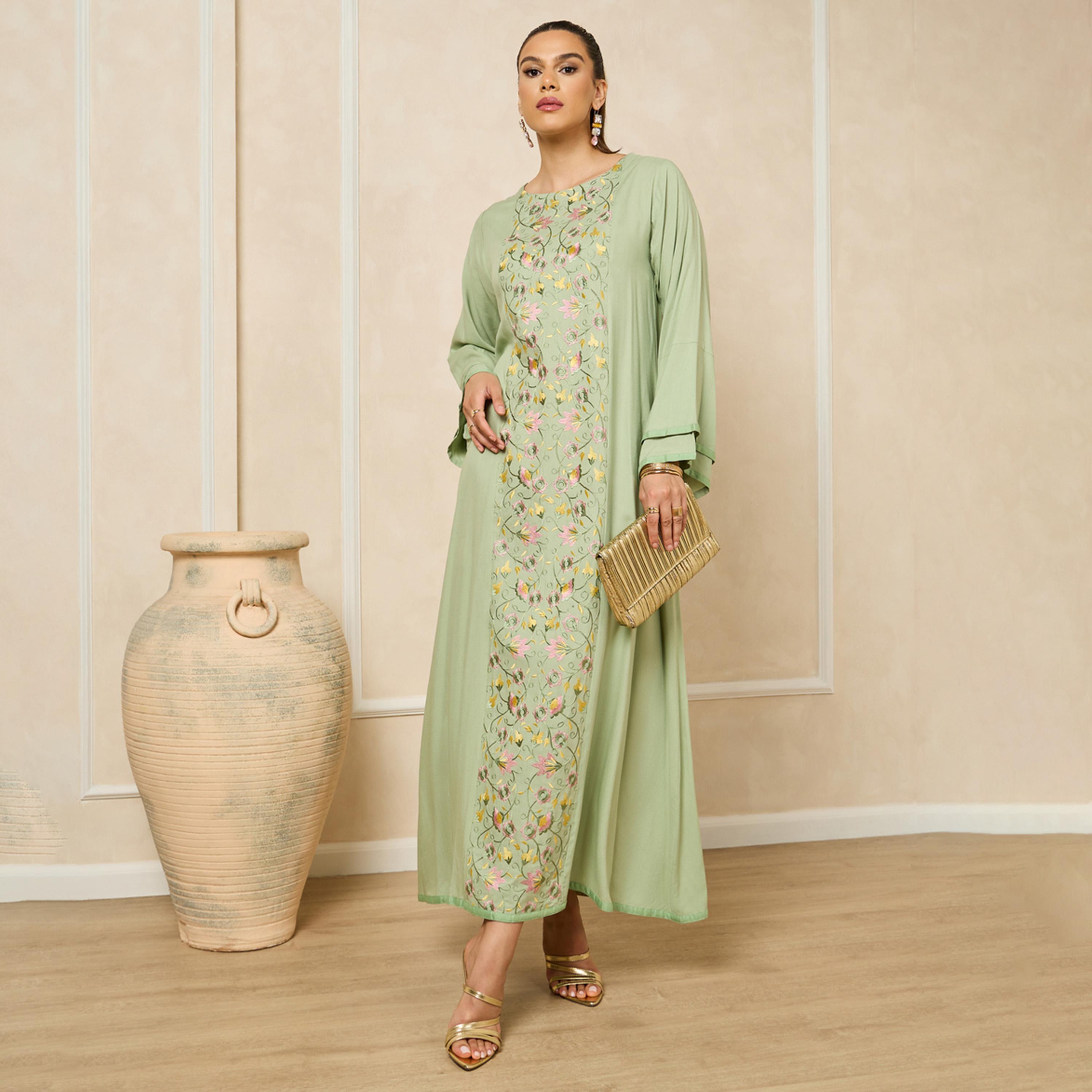 Styli Embroidered Layered Bell Sleeves Jalabiya-women-arabicclothing-jalabiyas-image-1