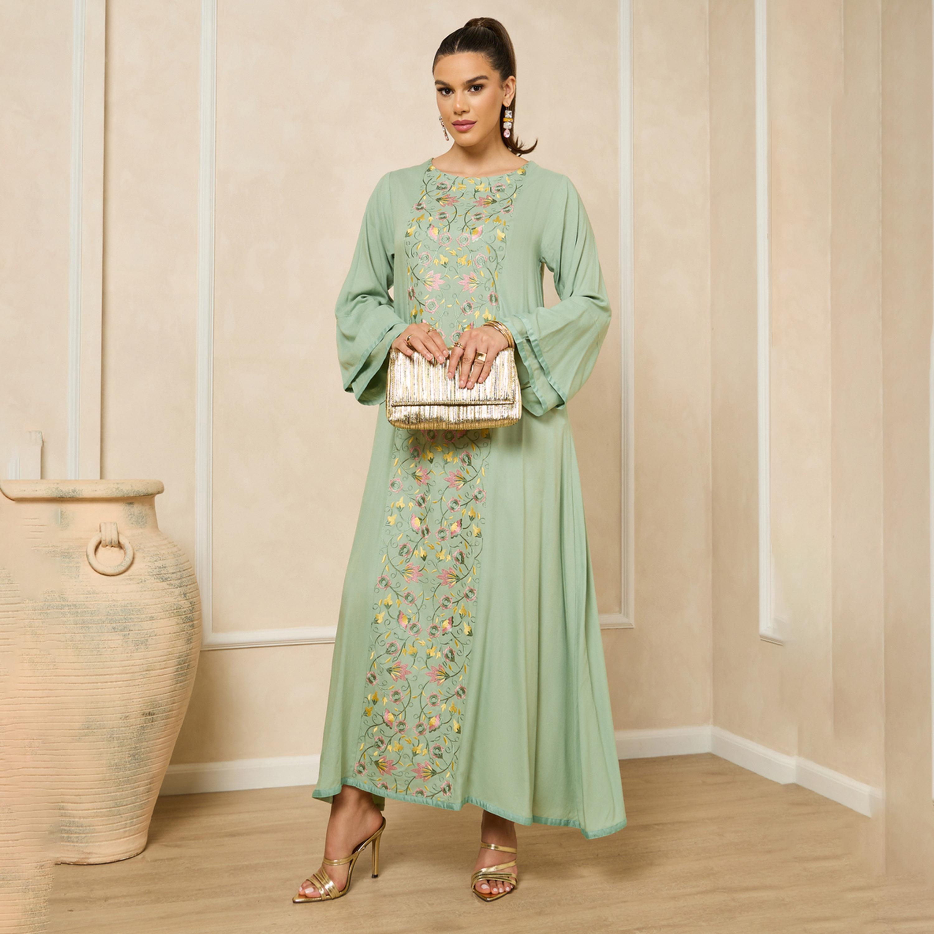 Styli Embroidered Layered Bell Sleeves Jalabiya-women-arabicclothing-jalabiyas-image-2