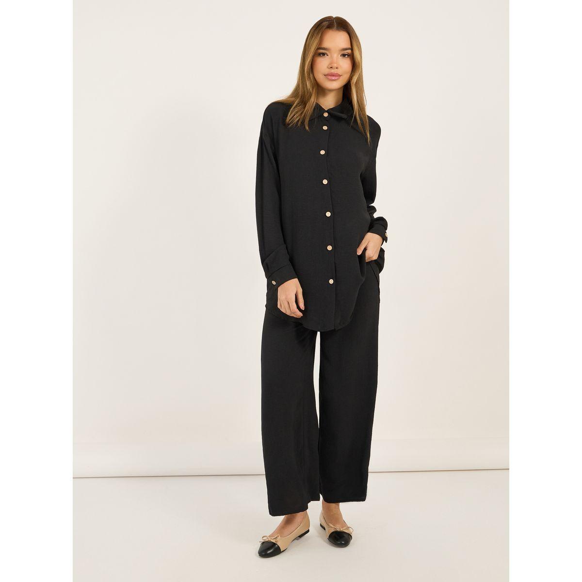Styli Textured Oversized Shirt and Wide Leg Pants Co-Ords-women-clothing-coordsets-image-2